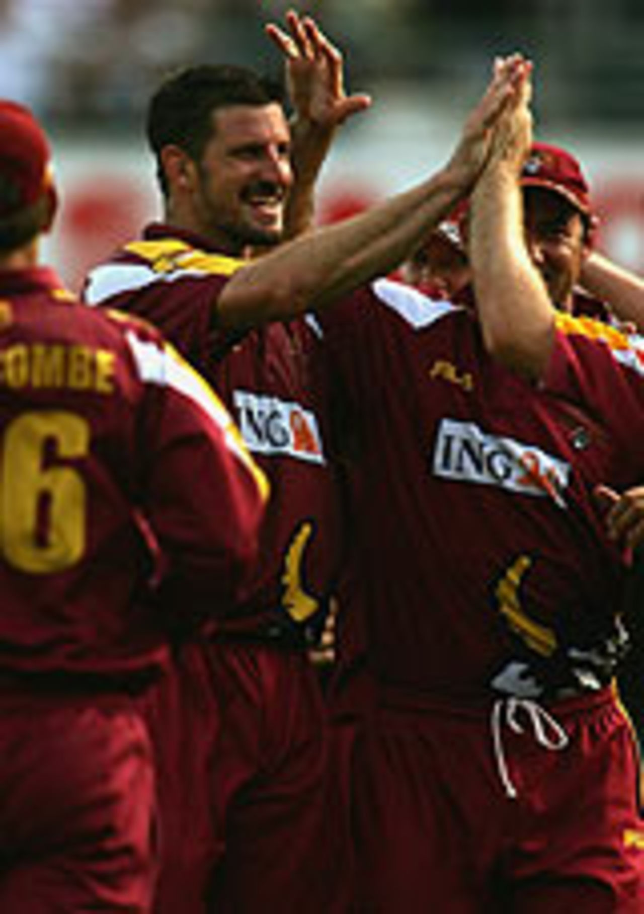 Michael Kasprowicz celebrates another wicket against the Warriors, Queensland v WA, February 11, 2005