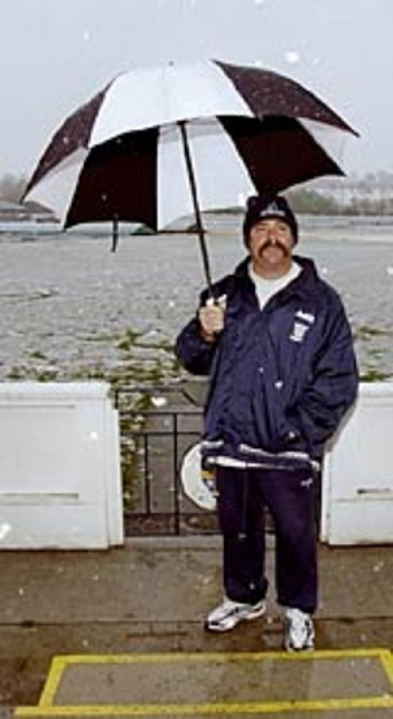 David Boon in the snow at Durham, April 13, 1999