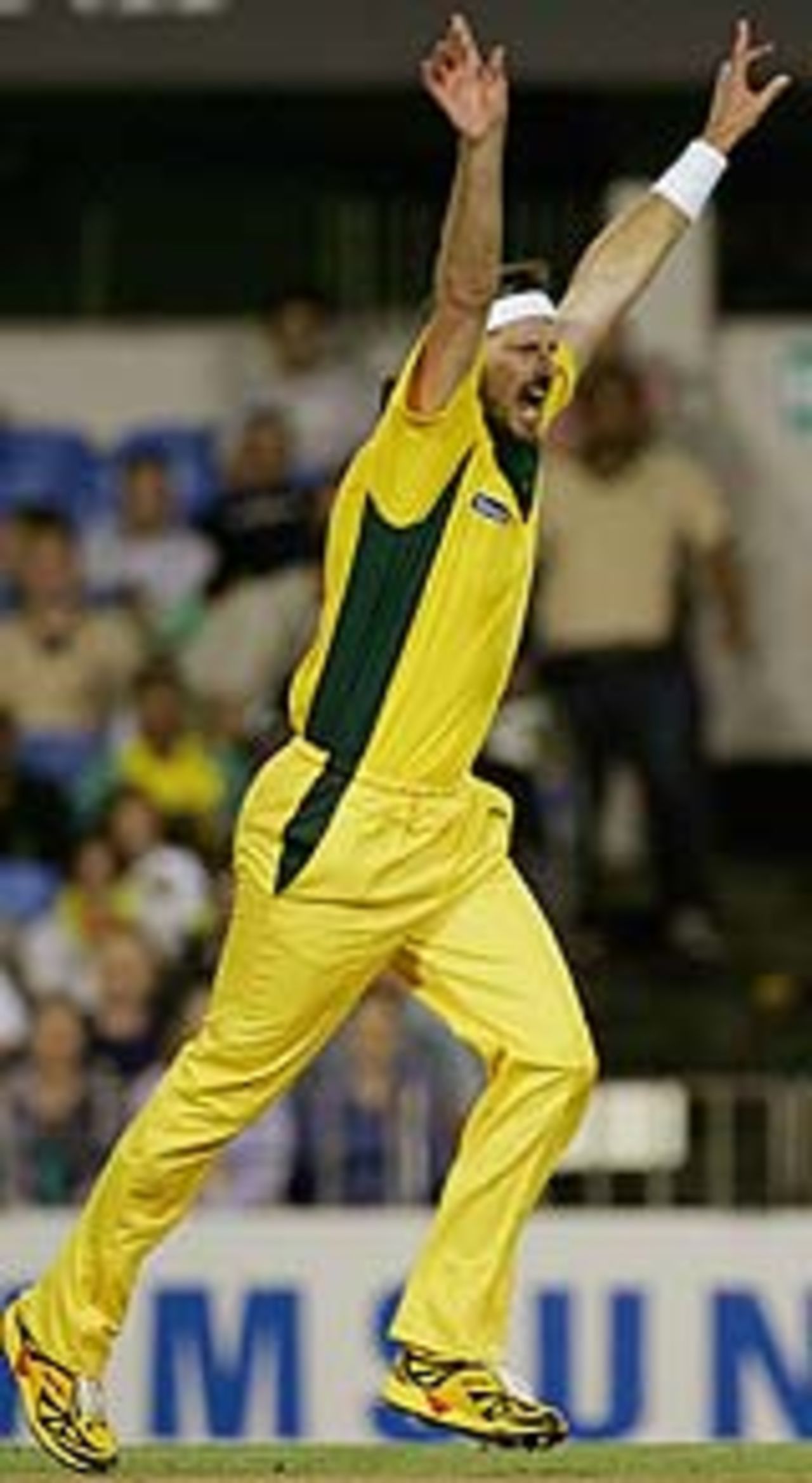 Michael Kasprowicz celebrates a wicket, New Zealand v Australia, Twenty20, Eden Park, February 17, 2005