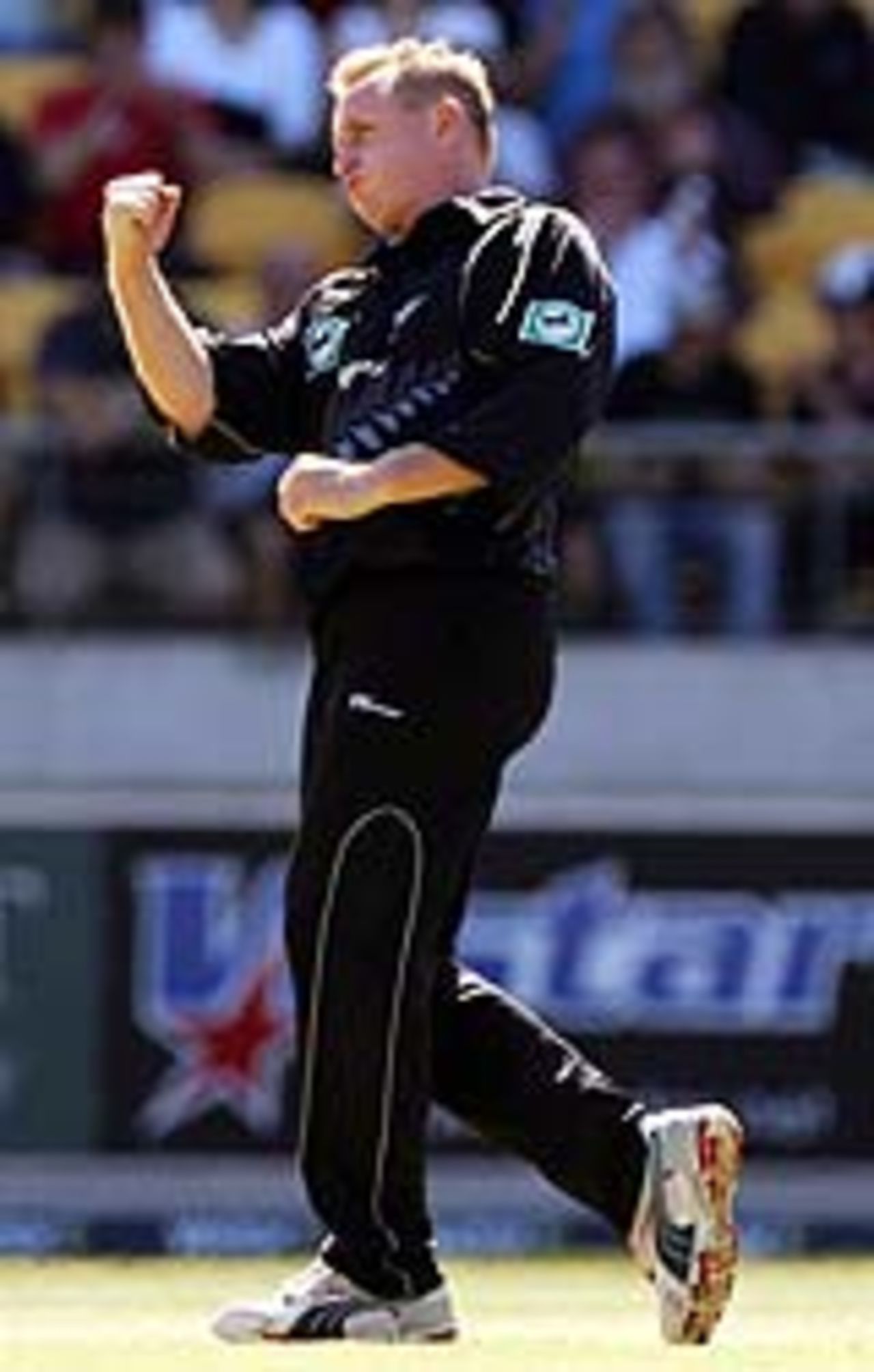 Scott Styris pumps his fists after a wicket, Australia v New Zealand, 1st ODI, Auckland, February 19, 2005