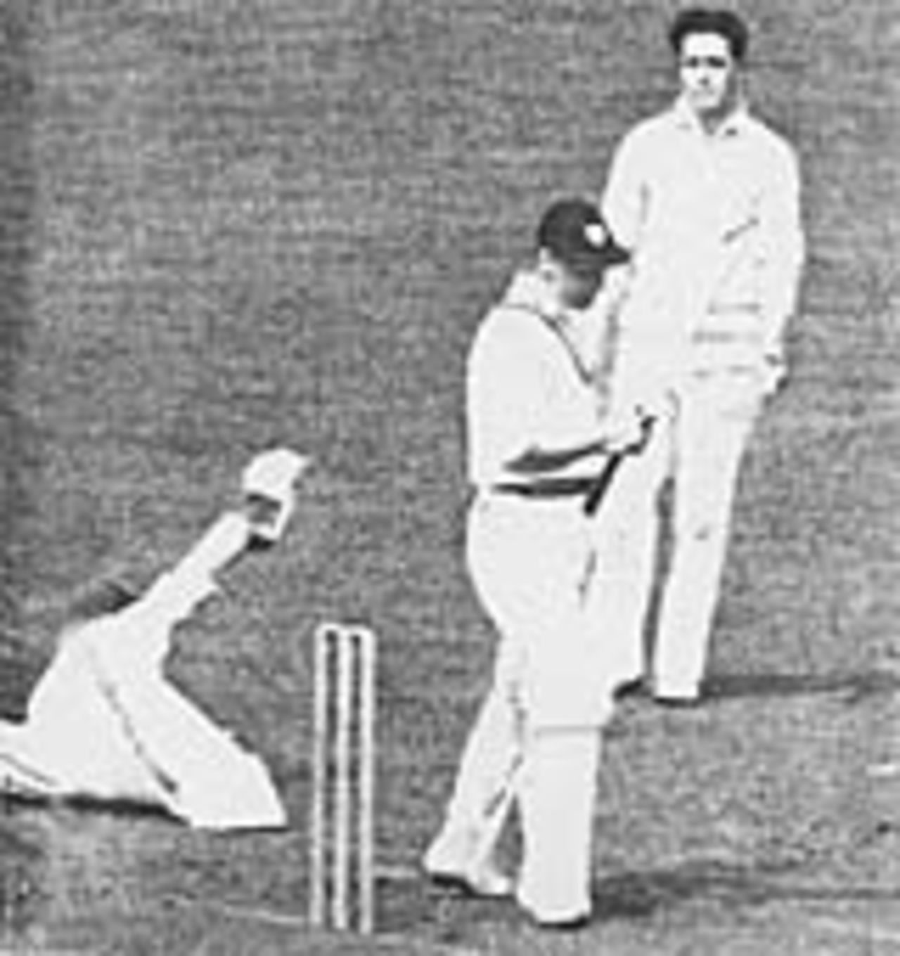 Godfrey Evans dives to catch Don Kenyon, England v The Rest, Bradford, May 31, 1950