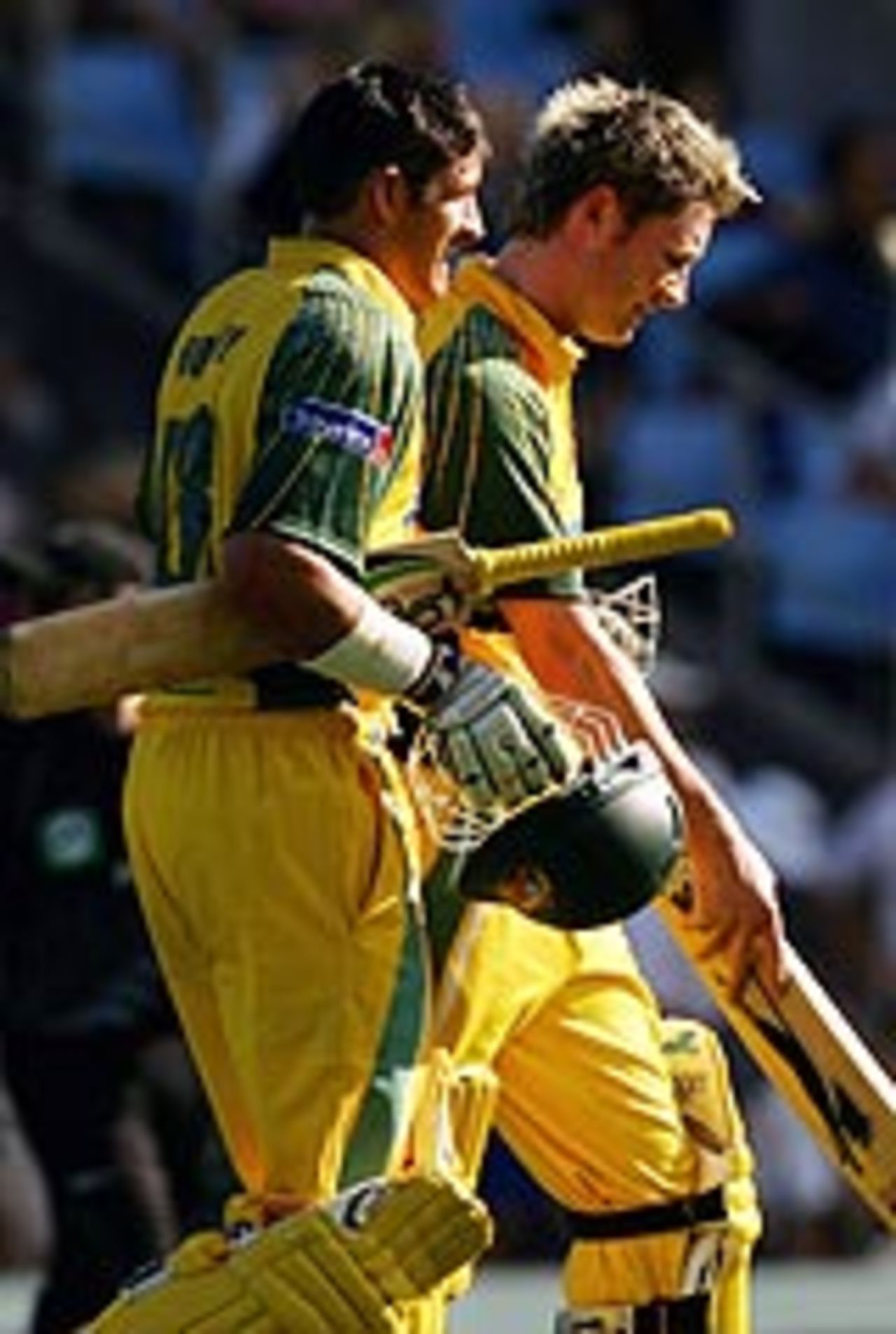 Michael Clarke and Mike Hussey walk off the field, New Zealand v Australia, 3rd ODI, Auckland, February 26, 2005