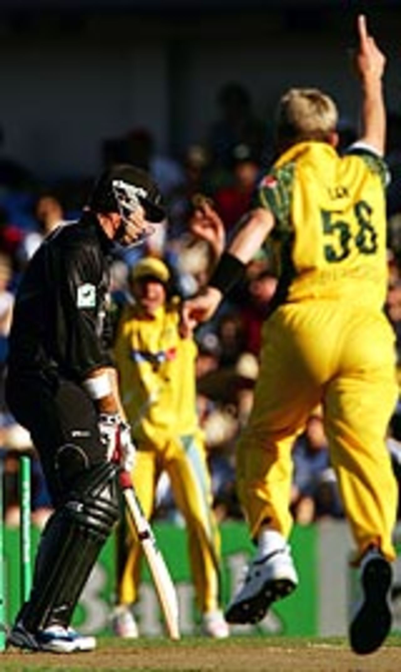Brett Lee castles Stephen Fleming, New Zealand v Australia, 3rd ODI, Auckland, February 26, 2005