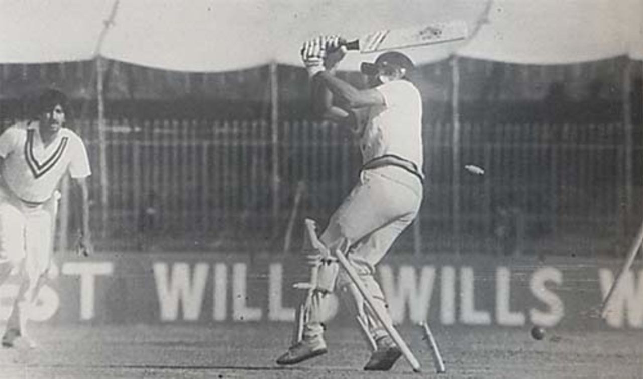 Kapil Dev bowled by Sarfraz, Pakistan v India, 1982-83