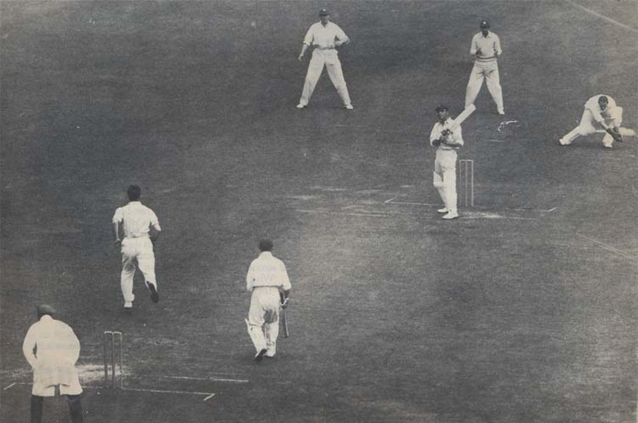 Wally Hammond lets a ball from Gubby Allen pass by on his way to 110, Gentlemen v Players, Lord's, 1932