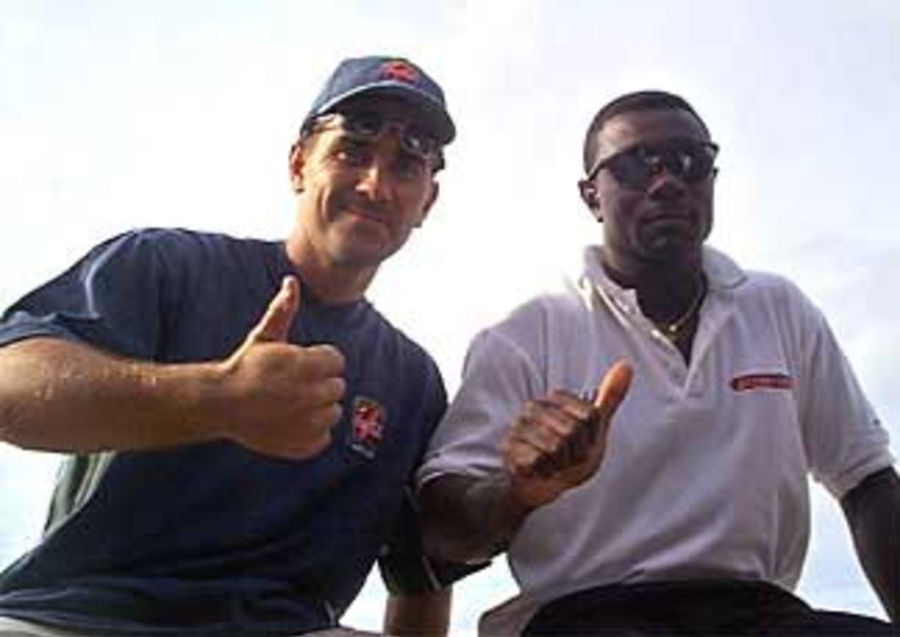 Justin Langer with Richie Richardson during the Australians tour of the West Indies. February 1999