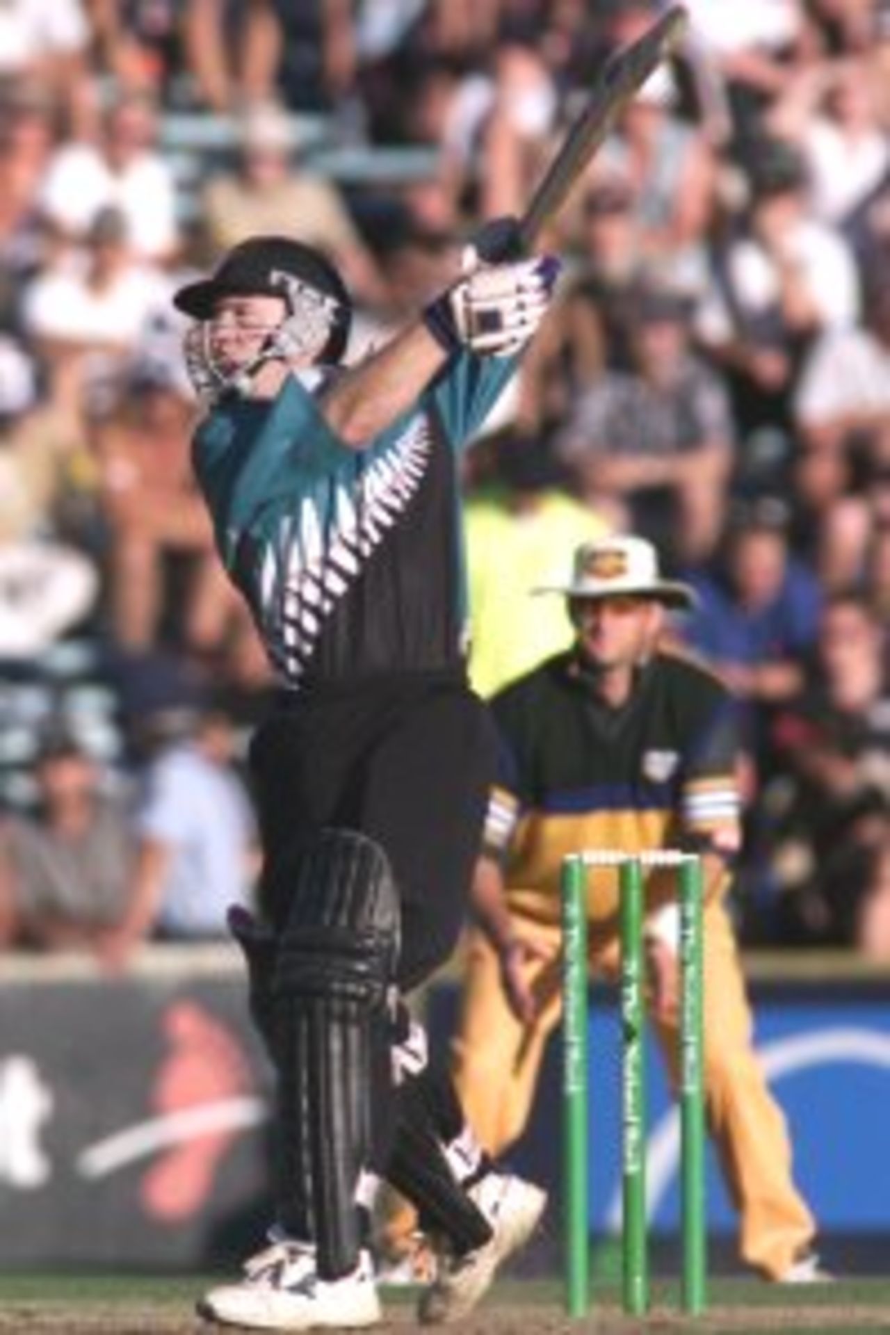 03 Mar 2000: Chris Nevin of New Zealand hits out, during the sixth one day match between New Zealand and Australia at Eden Park, Auckland, New Zealand.