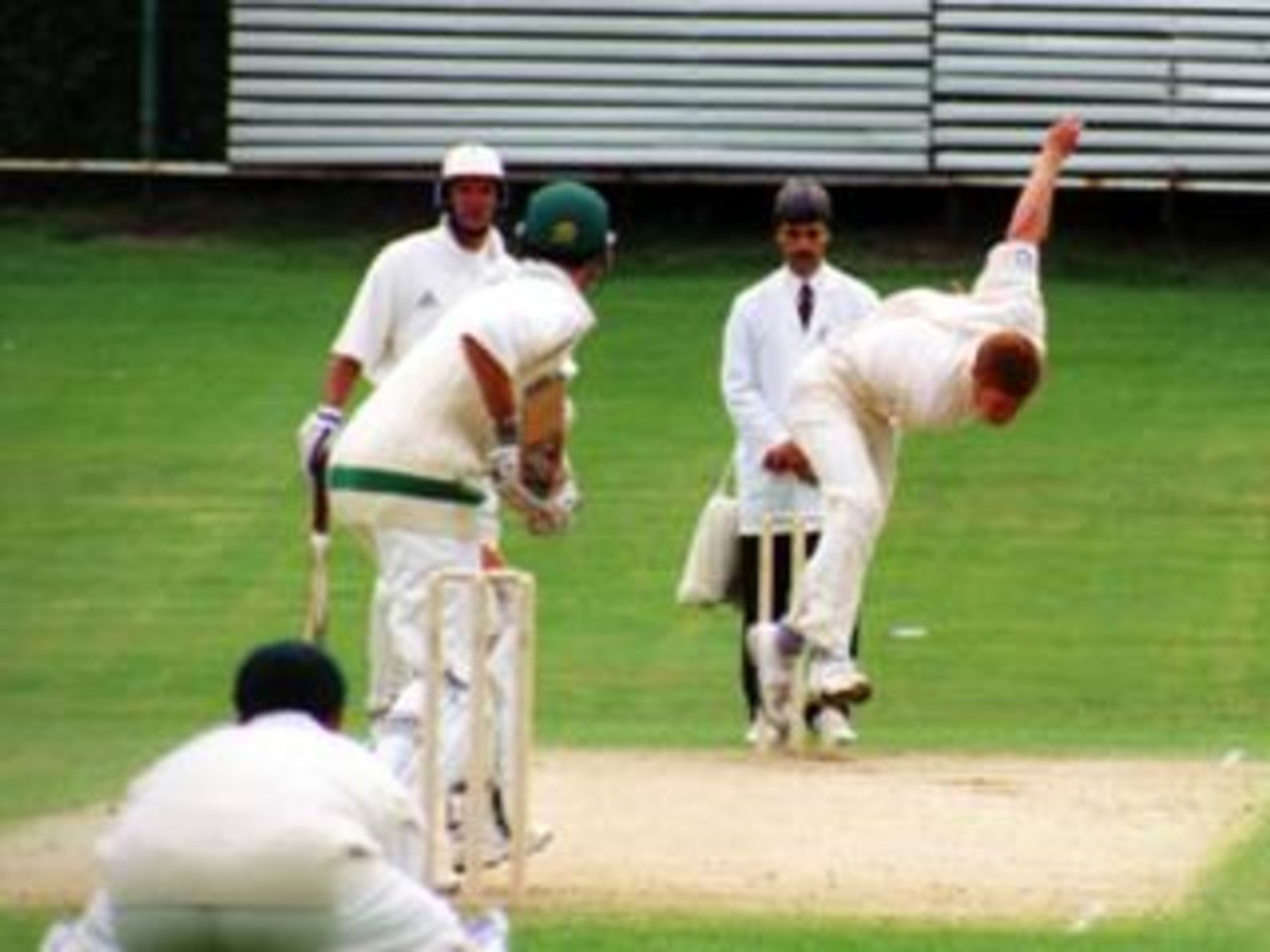 South Africa's Shaun Pollock bowling to Kyle McCallan of Ireland during the 1998 ODI at Downpatrick