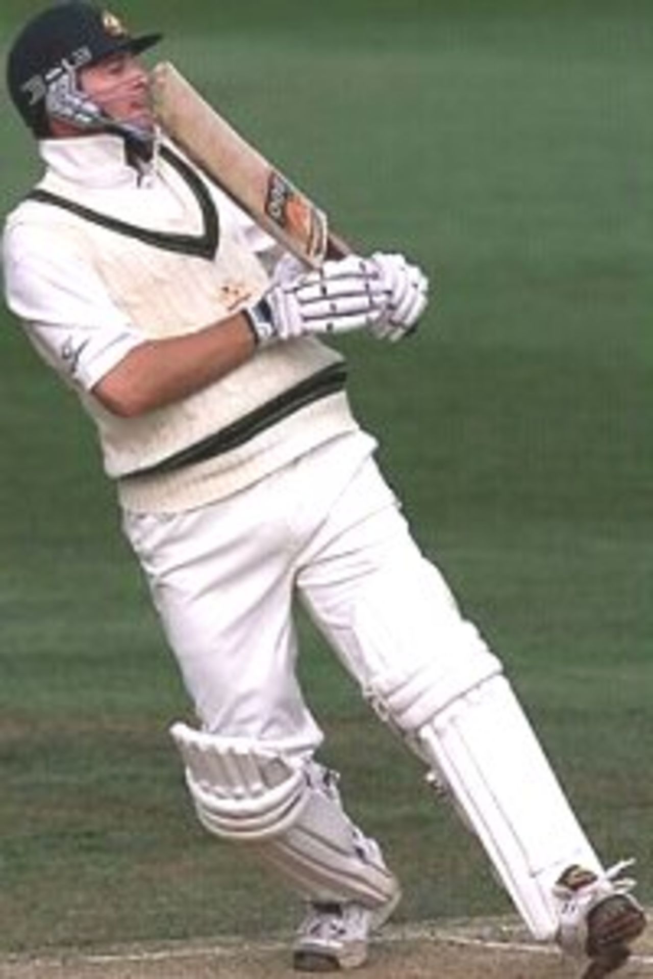 12 Mar 2000: Mark Waugh of Australia loses his balance after pulling a ball, on his way to 25, during day two of the first test match between New Zealand and Australia, Eden Park, Auckland, New Zealand.