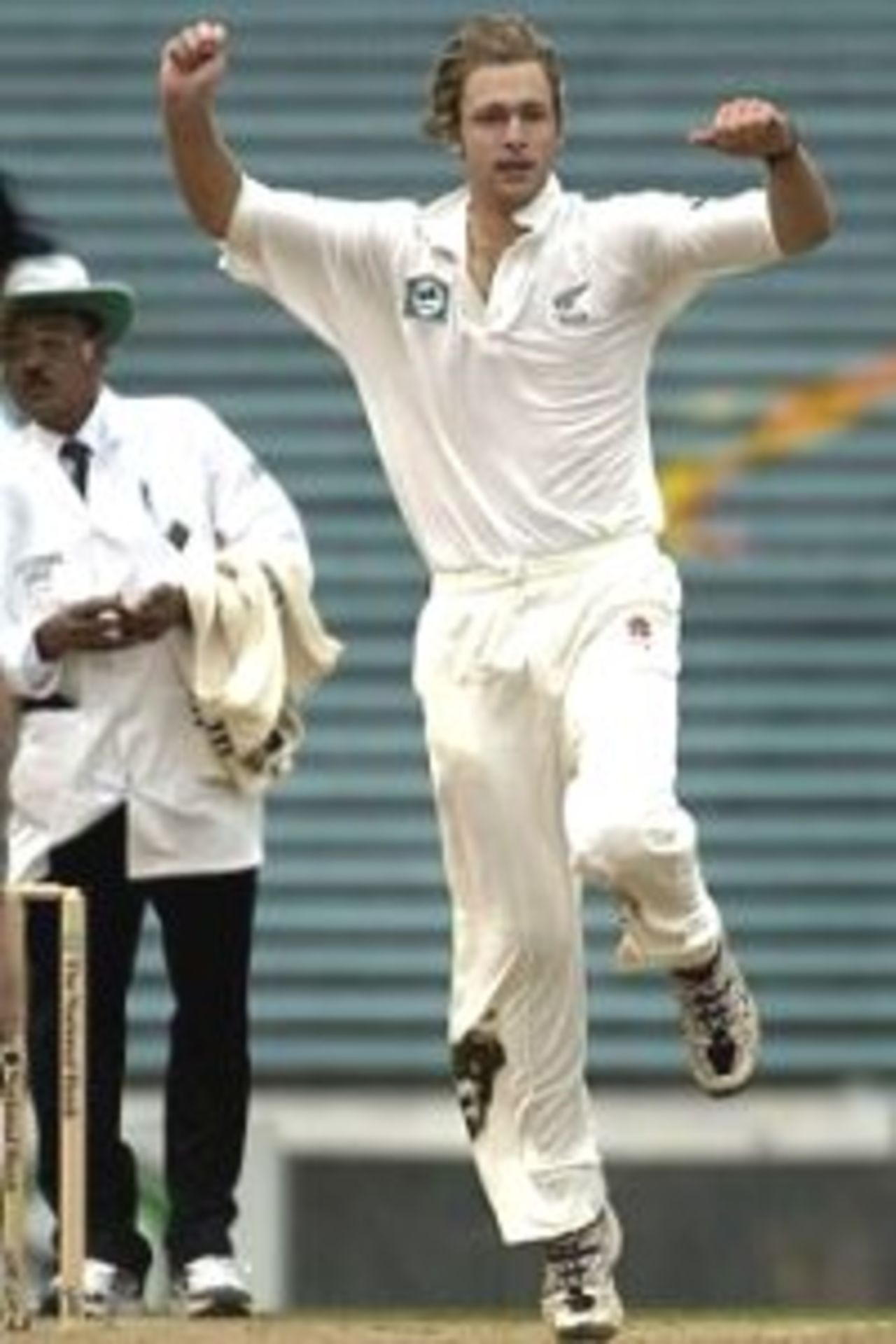 13 Mar 2000: New Zealand spin bowler Daniel Vettori is animated during day 3 of the first test between Australia and New Zealand at Eden Park,Auckland, New Zealand. Vettori claimed his 100th test victim to become the youngest ever spin bowler to reach one hundred test wickets.