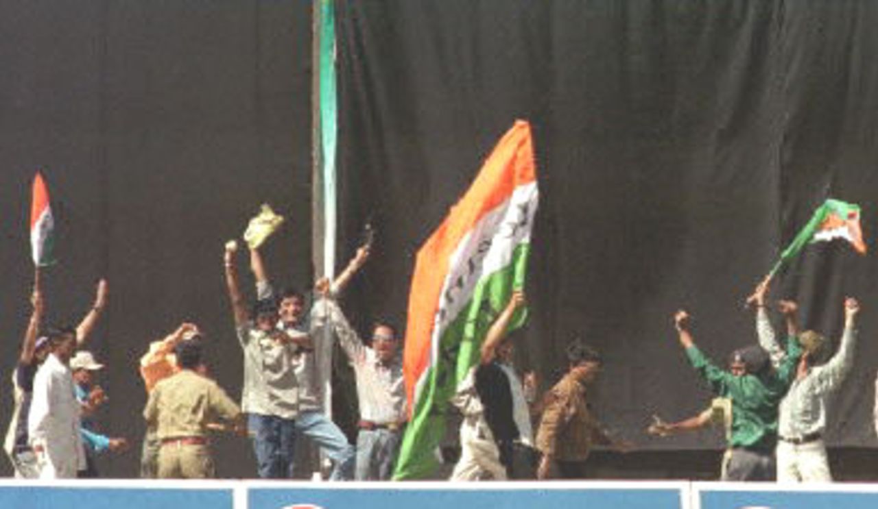 Indian supporters celebrate India's victory over South Africa in Baroda, 17 March 2000. Indian skipper Saurav Ganguly scored 87 runs off 81 balls which helped India win the fourth of their five-match series to take an unbeatable 3-1 lead