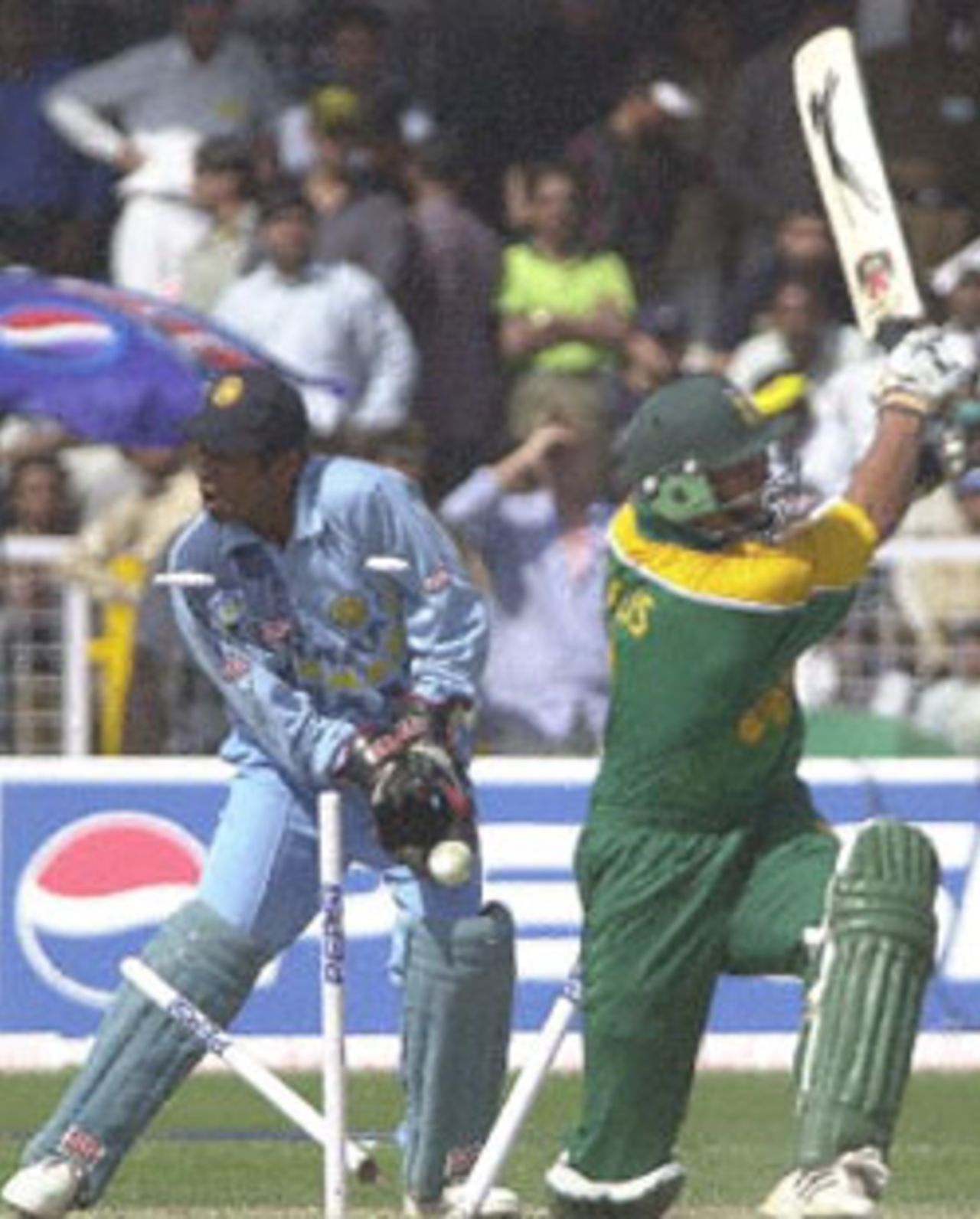 Indian wicket keeper Sameer Dighe stumps South African batsman Jacques Kallis on a delivery from Sunil Joshi during the third one-day international cricket match between South Africa and India played at Faridabad, 15 March 2000. South Africa went to beat India by two wickets as the five match series stands at 2-1 in favour of India