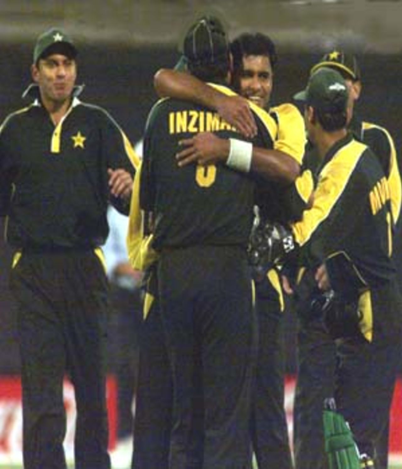 Waqar Younis celebrates after getting rid of a South African batsmen, Pakistan v South Africa, Coca-Cola Cup 1999/00, C.A. Stadium Sharjah, 24 March 2000.