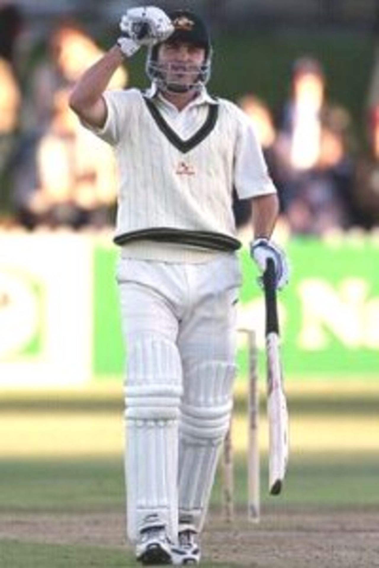 27 Mar 2000: Damien Martyn of Australia acknowledges his team mates in the rooms as Australia win by six wickets, during day four of the second test between New Zealand and Australia at the Basin Reserve, Wellington, New Zealand.