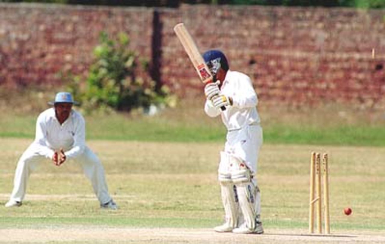 Bails fly as Bahawalpur's Shabbir Zafar loses his wicket , LCCA Vs Bahawalpur at LCCA Ground Lahore,27 March 2000.