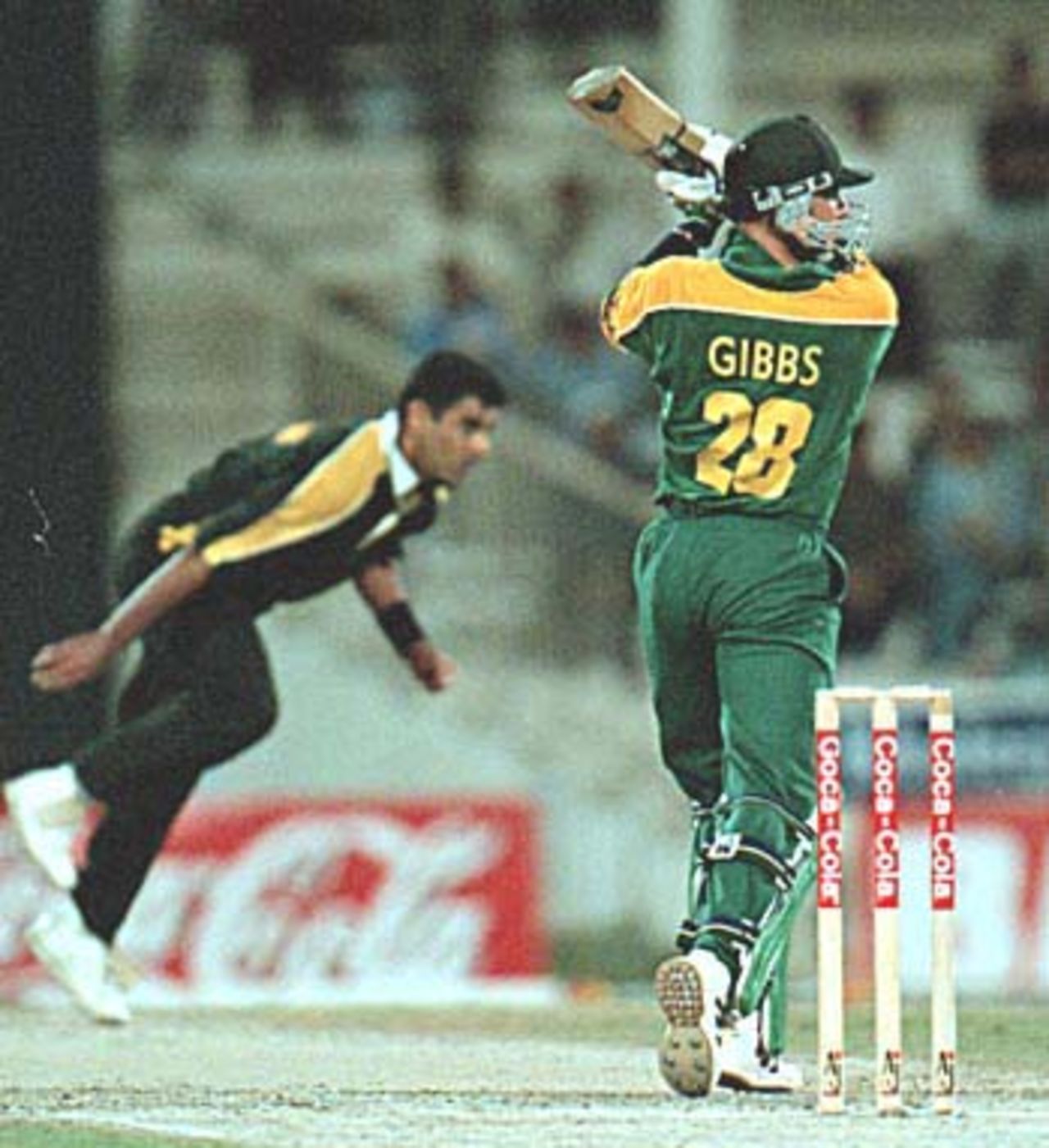 Gibbs smashes Waqar Younis through point, Pakistan v South Africa, Coca-Cola Cup 1999/00, Sharjah C.A. Stadium, 28 March 2000.