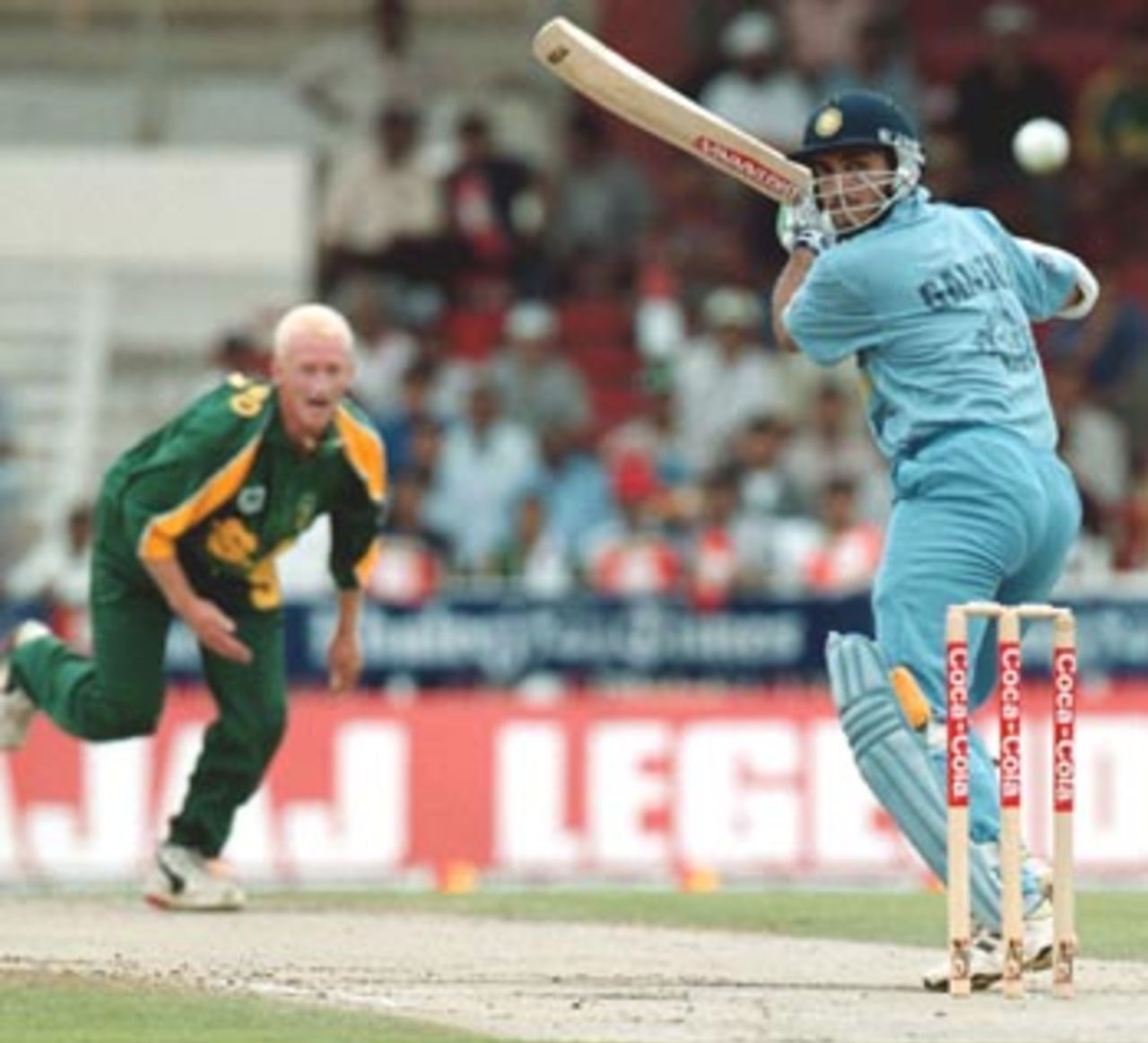 Ganguly snicks the ball of Hayward straight to the keeper, India v South Africa, Coca-Cola Cup 1999/00, Sharjah C.A. Stadium, 27 March 2000