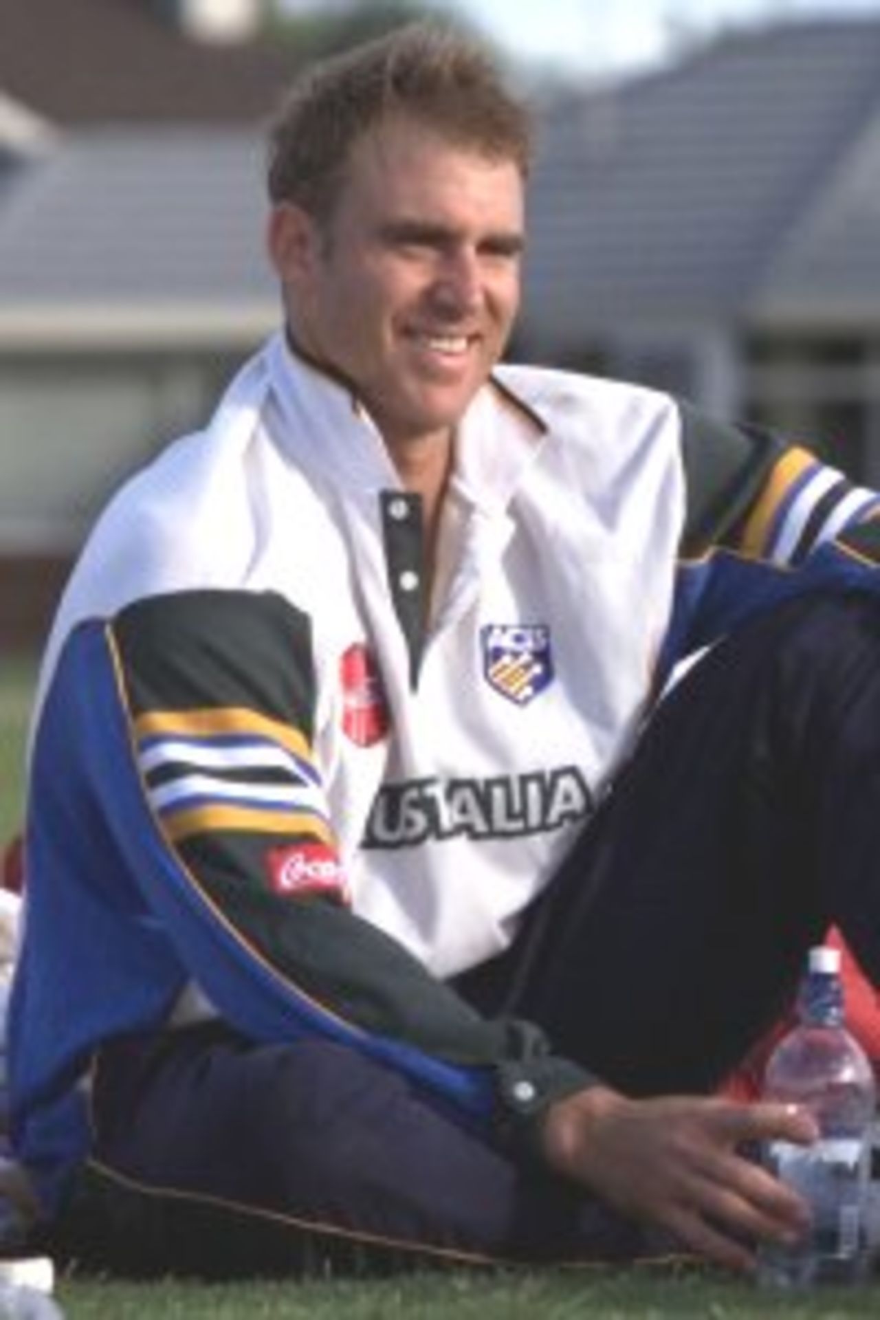 17 Mar 2000: Matthew Hayden and Steve Waugh of Australia chat to one another during training at Nelson Park, Napier, New Zealand.