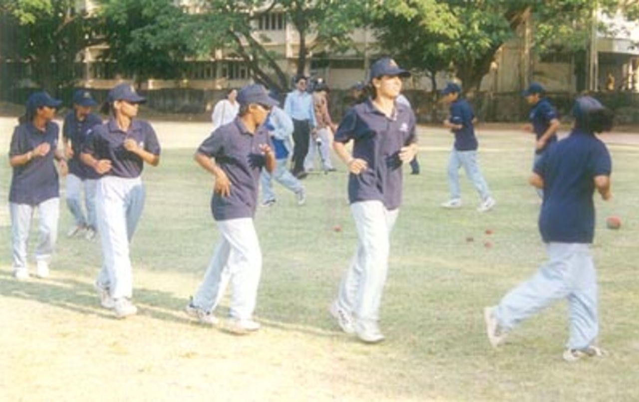 Air India women do the rounds at the University Union Ground in the run up to the Rani Jhansi Trophy