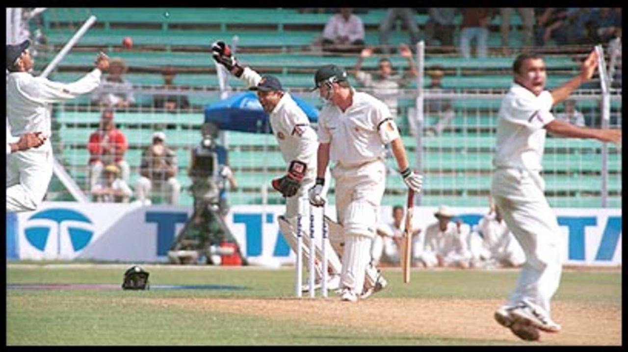 First Test wicket for Sanghvi, they don't come better than Steve Waugh. Australia in India 2000/01, 1st Test India v Australia, Wankhede Stadium, Mumbai, 27Feb-03Mar 2001 (Day 2)
