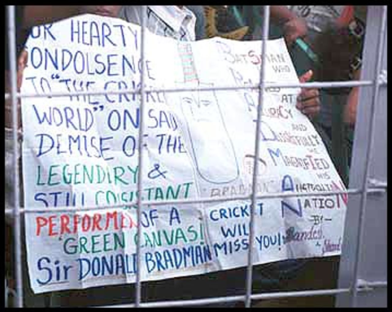 Fans paying homage to the Don's memory. Australia in India 2000/01, 1st Test India v Australia, Wankhede Stadium, Mumbai, 27Feb-03Mar 2001 (Day 2)