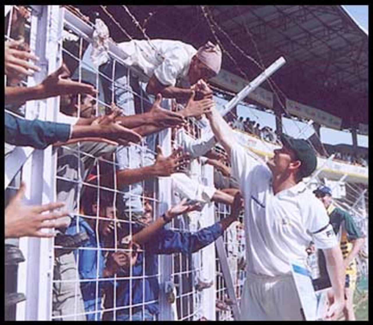 Fans greet Man of the Match Adam Gilchrist. Australia in India, 2000/01, 1st Test, India v Australia, Wankhede Stadium, Mumbai, 27Feb-01March 2001 (Day 3).