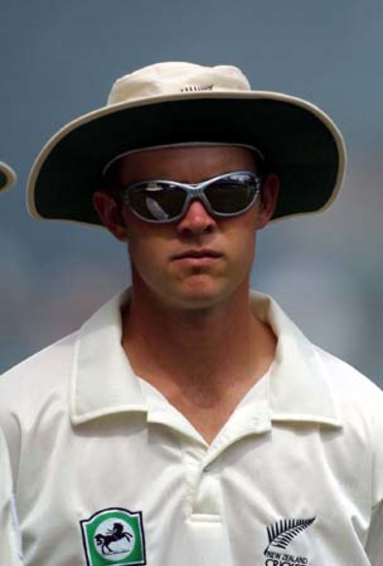 Debutant New Zealand left arm medium fast bowler James Franklin while in the field. 1st Test: New Zealand v Pakistan at Eden Park, Auckland, 8-12 March 2001 (8 March 2001).