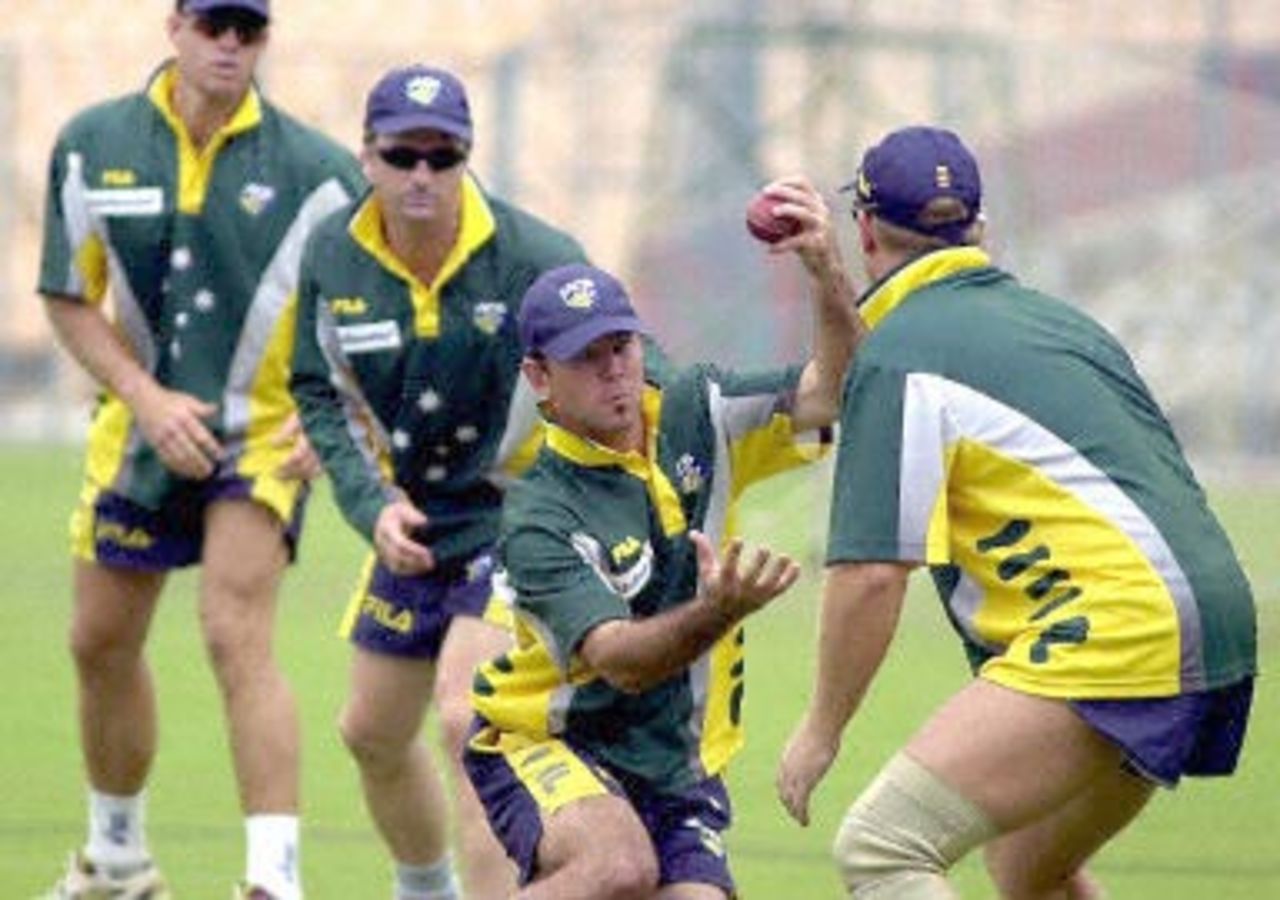 09 Mar 2001: The Australian team practise before the second Test against India in Kolkata from 11 March 2001.