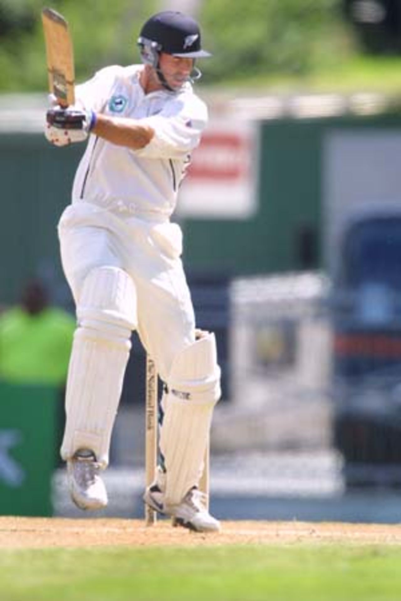 New Zealand batsman Stephen Fleming cuts a ball off the back foot during his first innings of 86. 1st Test: New Zealand v Pakistan at Eden Park, Auckland, 8-12 March 2001 (10 March 2001).