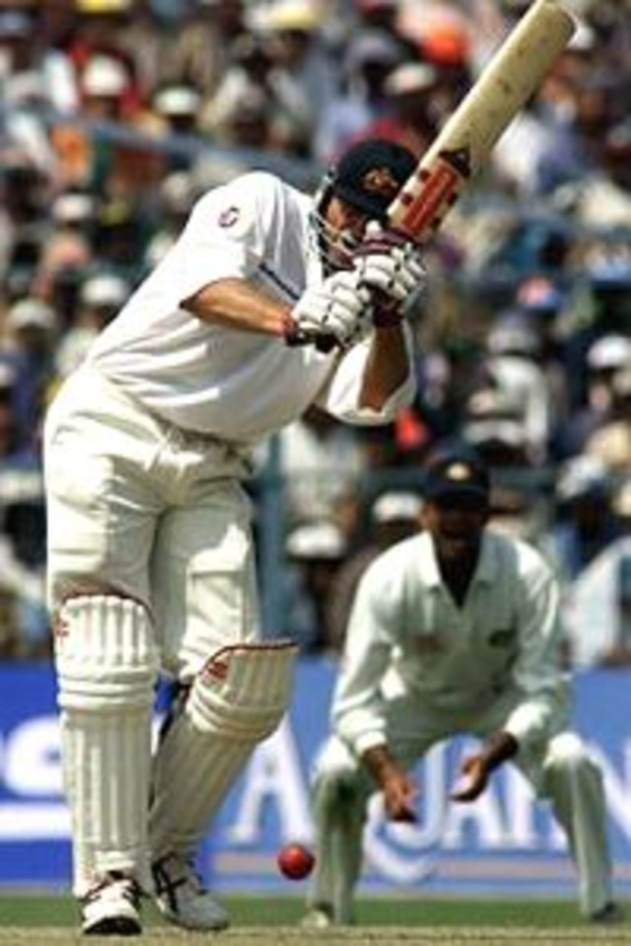 Matthew Hayden of Australia drives, during day one of the 2nd Test between India and Australia played at Eden Gardens, Calcutta, India.