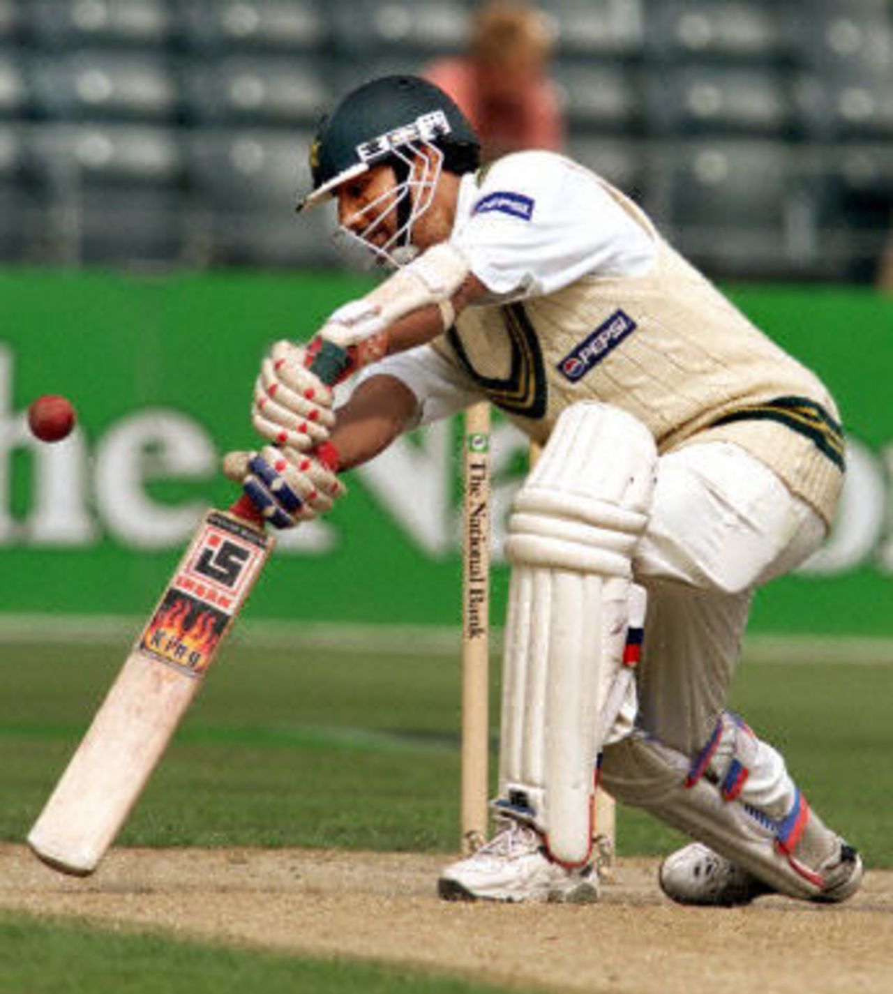Pakistan batsman Yousuf Youhana steers a ball to third man on the way to scoring a double century, day 4, 2nd Test at Christchurch, 15-19 March 2001.