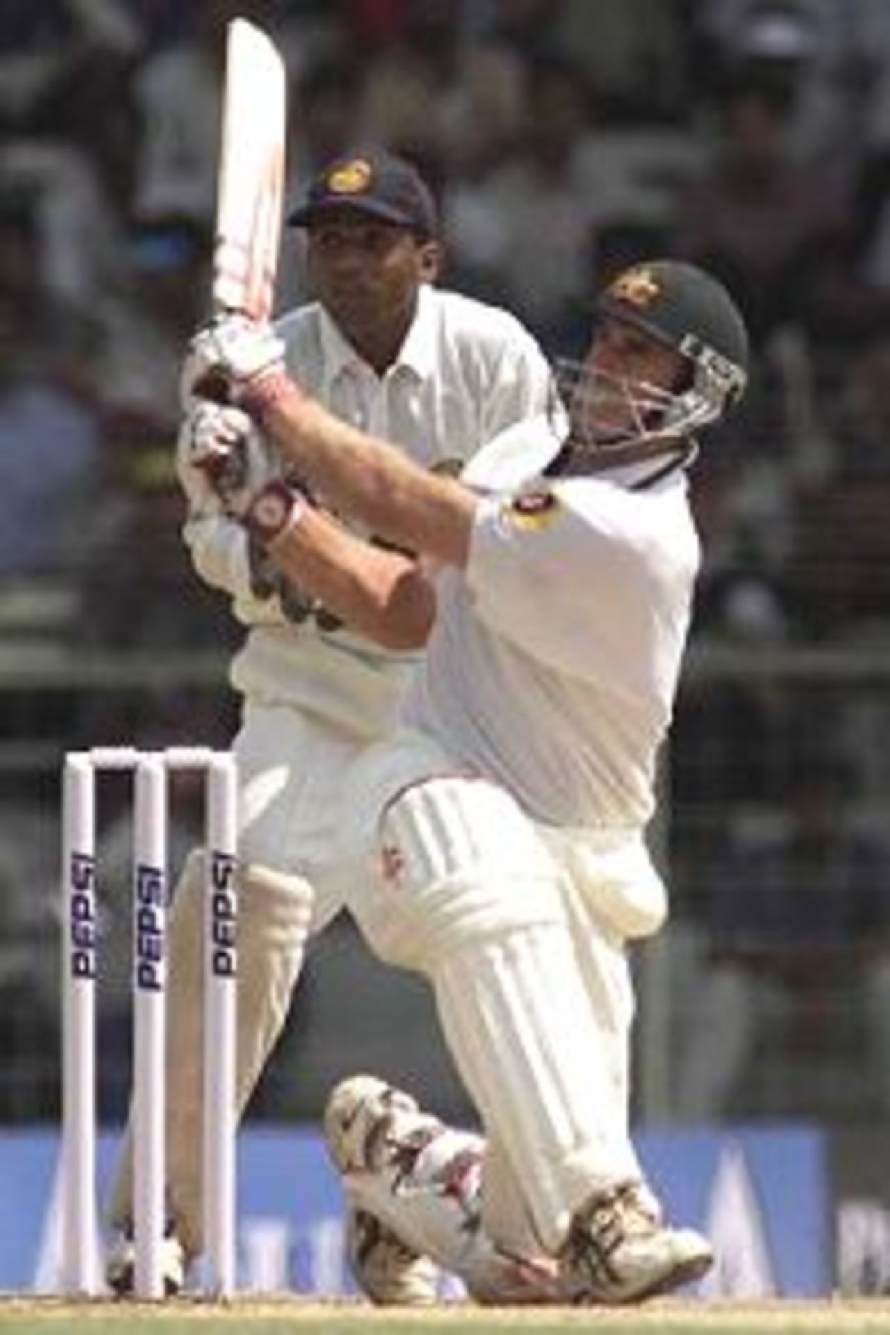 Matthew Hayden of Australia hits a six, during day two of the third test between India and Australia at the M.A. Chidambaram Stadium, Chennai, India.