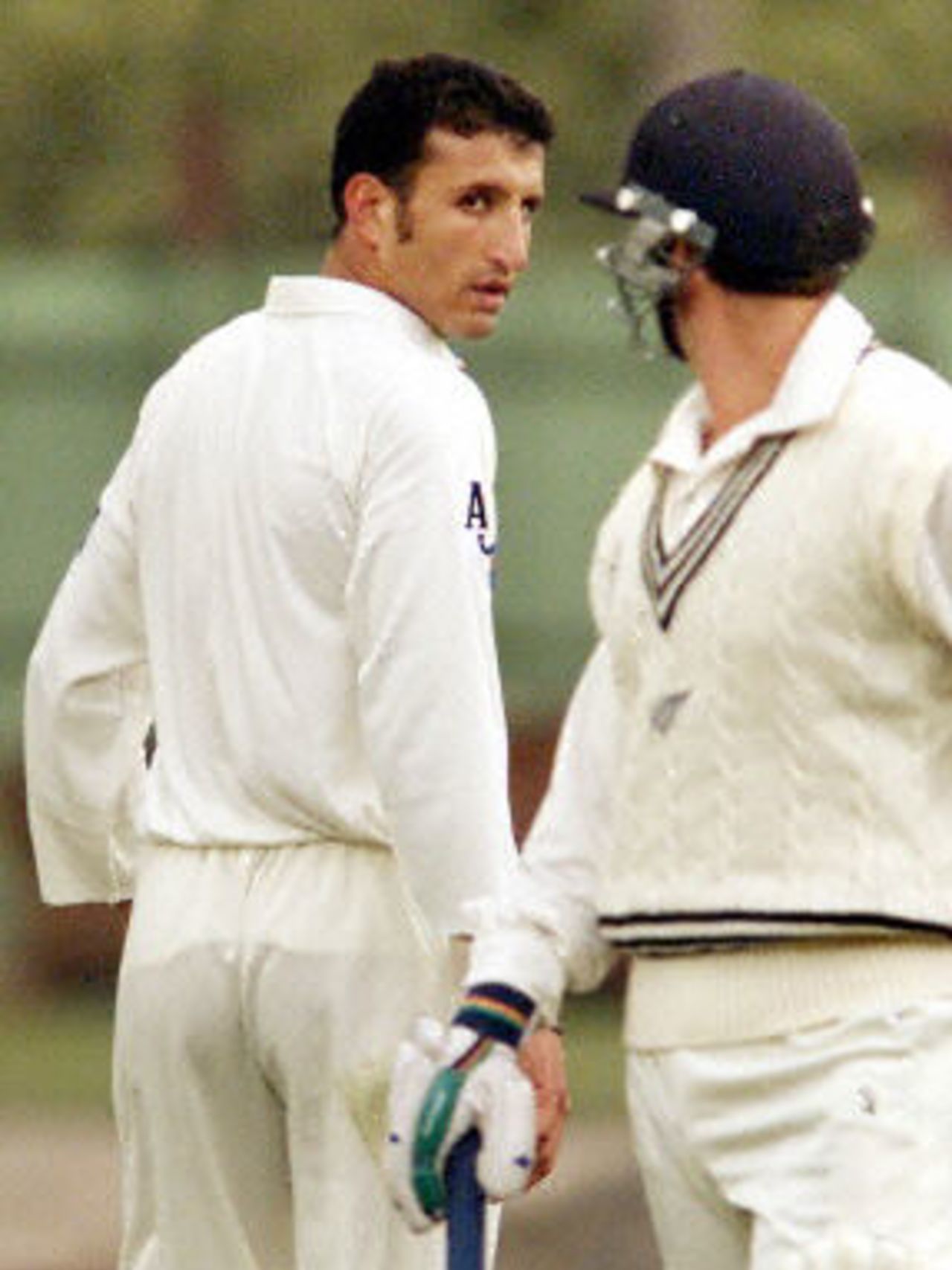 Fazl-e-Akbar exchanges words with Nathan Astle, day 2, 2nd Test at Christchurch, 15-19 March 2001.