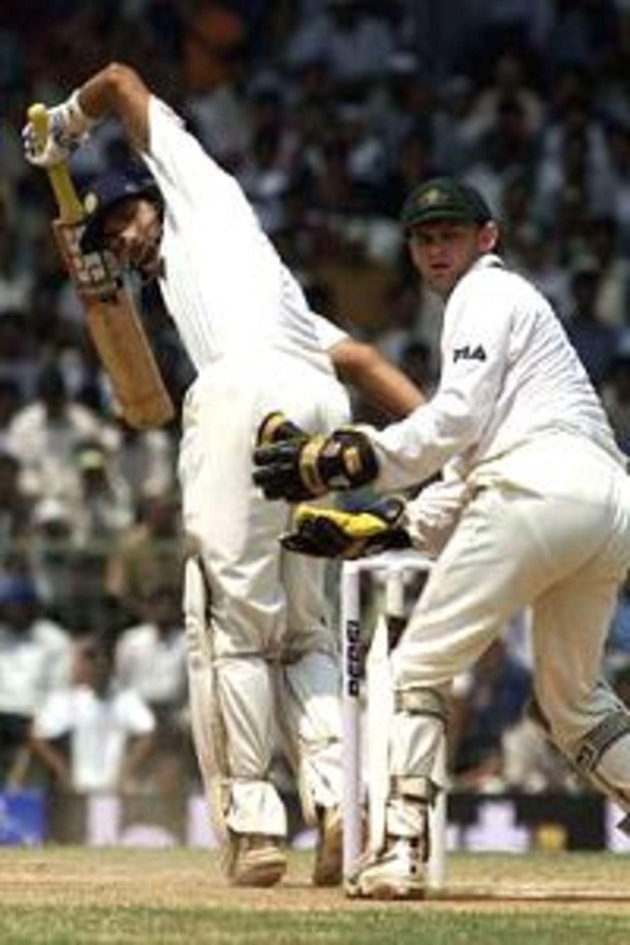 VVS Laxman of India works the ball fine, during day five of the third test between India and Australia at the M.A. Chidambaram Stadium, Chennai, India.