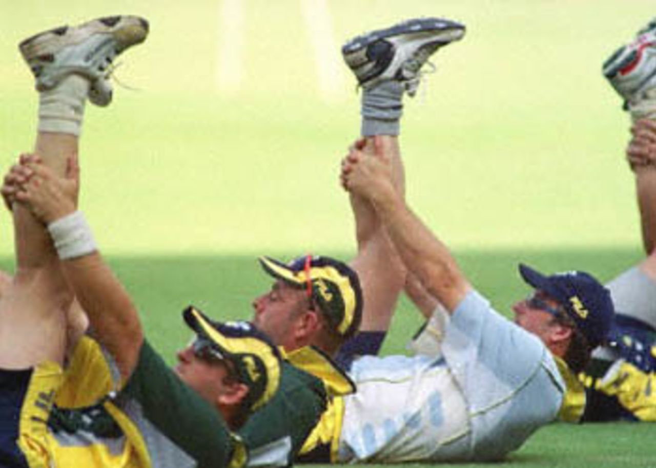 24 March 2001:The two teams undergo a rigorous workout at Bangalore on the eve of their five match one-day series.