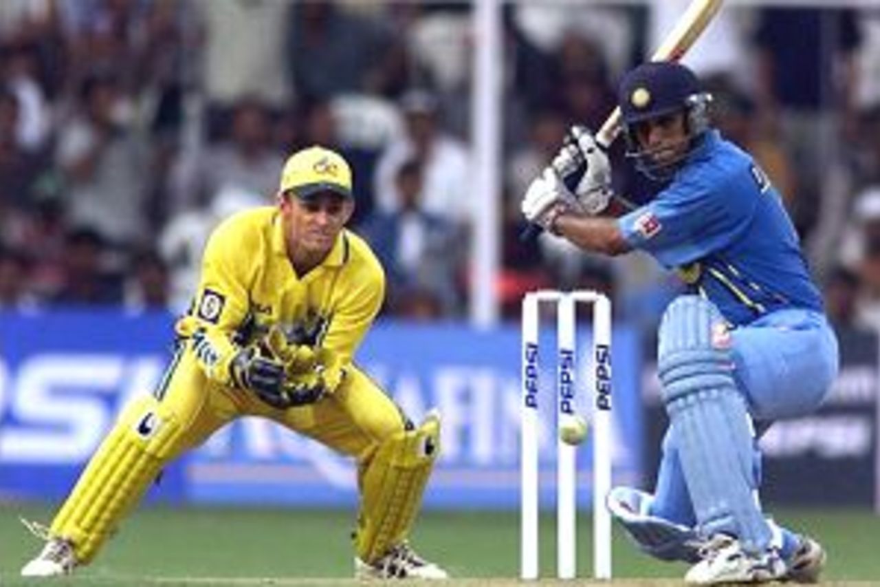 Rahul Dravid of India prepares to hit out, during the first One Day International match between India and Australia played at Chinnaswamay Stadium, Bangalore, India.