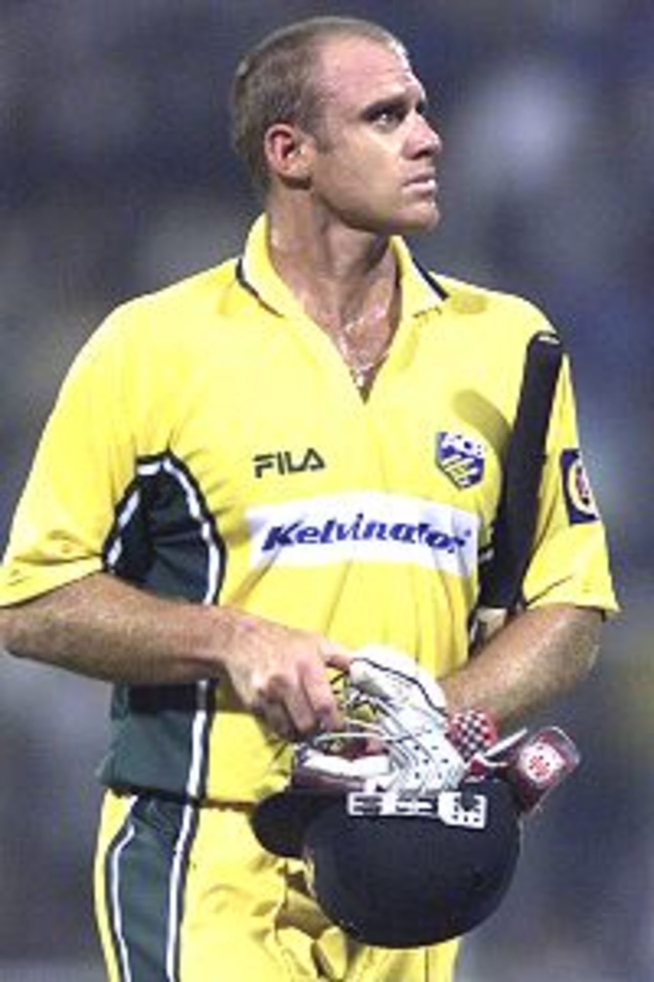 Matthew Hayden of Australia leaves the field, out for 99, during the first One Day International match between India and Australia played at Chinnaswamay Stadium, Bangalore, India.
