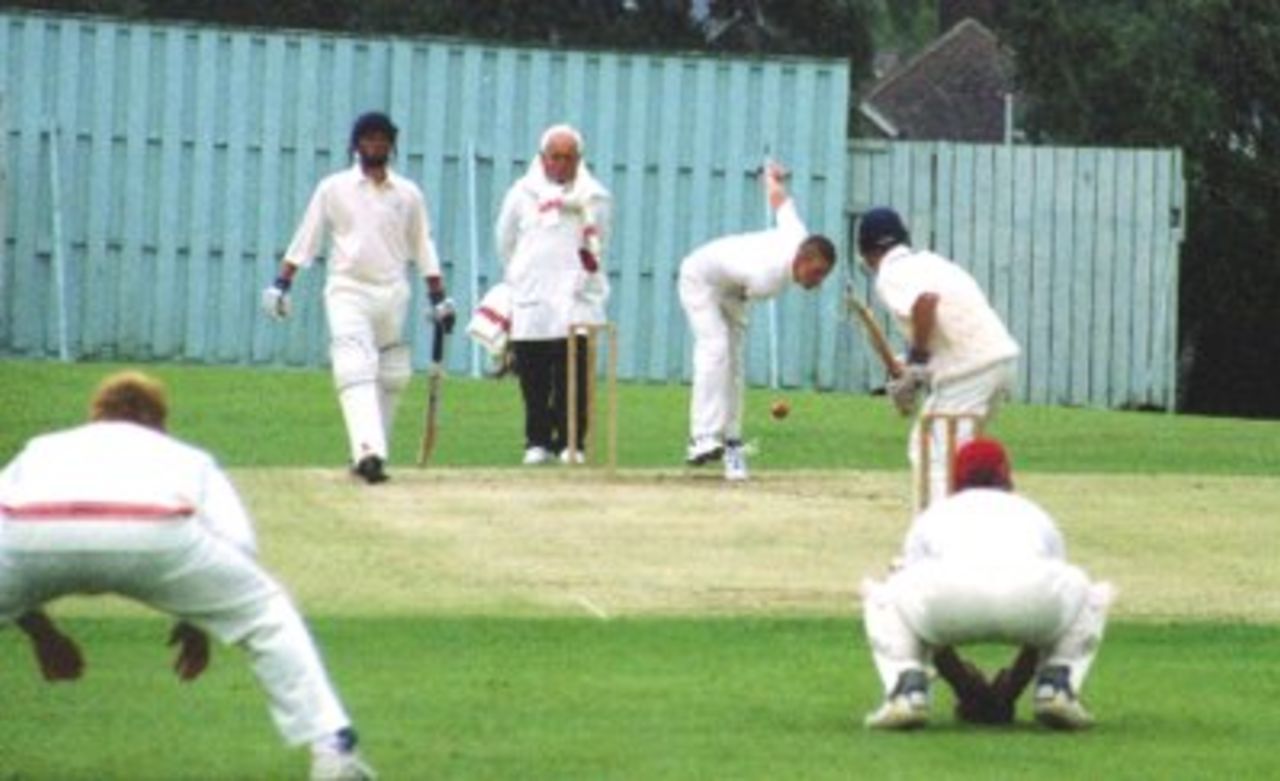 Mads Schmidt of Denmark bowling to Niall O'Brien of Ireland