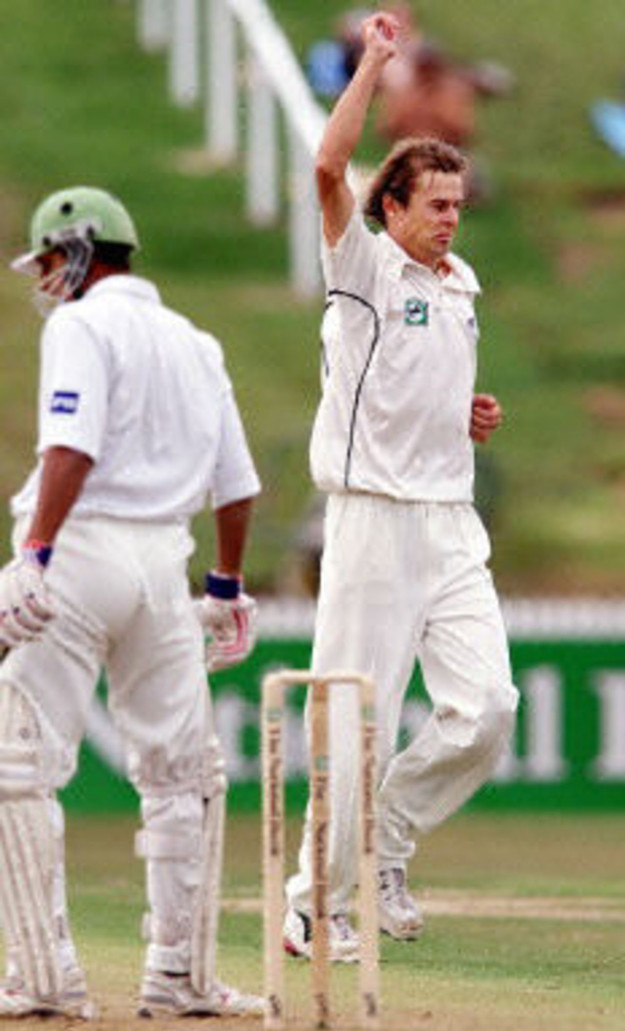 Chris Martin looks bemused, as he dismisses Pakistan batsman Faisal Iqbal, day 1, 3rd Test at Hamilton, 27-31 March 2001.