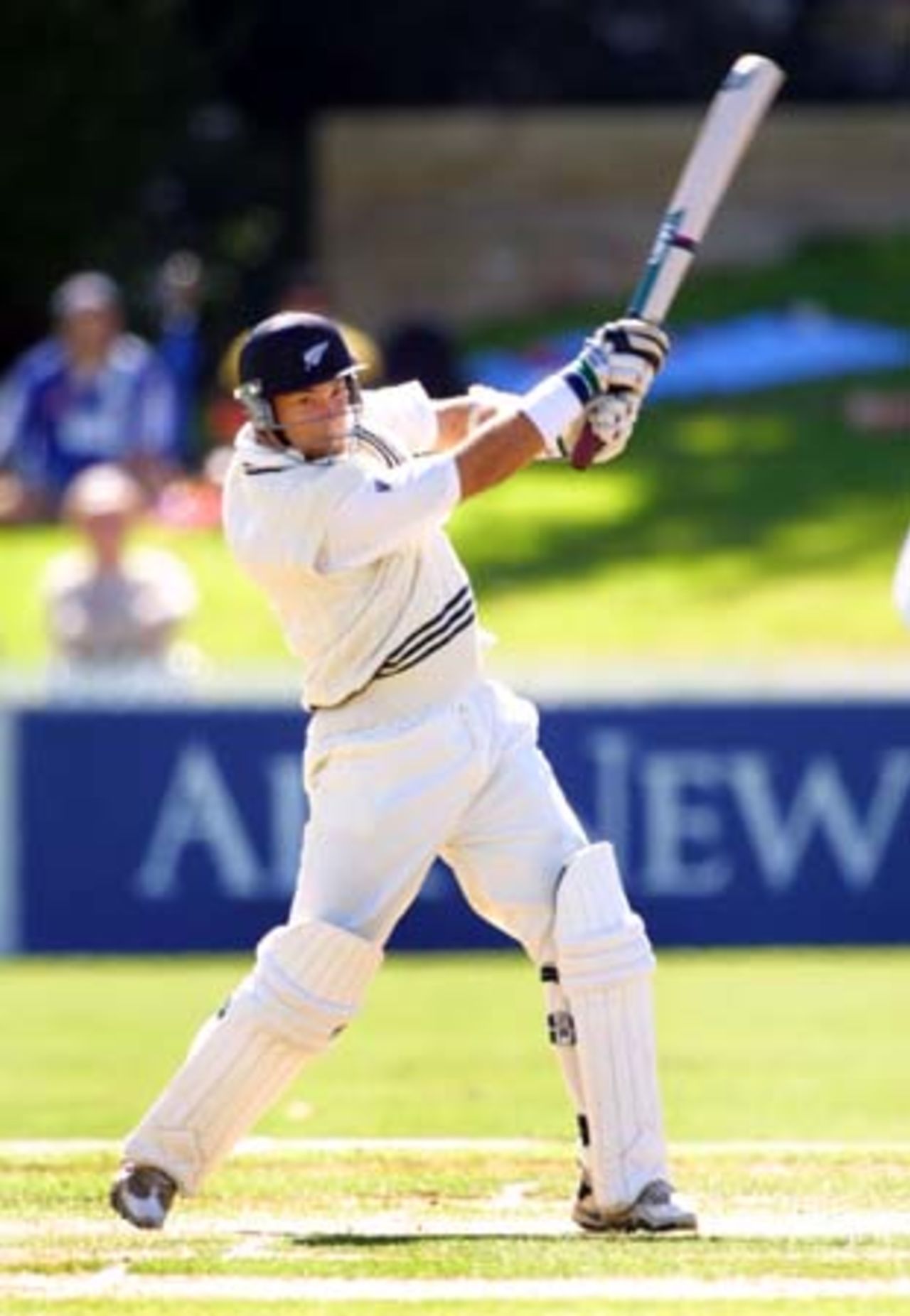New Zealand batsman Craig McMillan drives a ball to the cover boundary for four during his first innings of 98. 3rd Test: New Zealand v Pakistan at WestpacTrust Park, Hamilton, 27-31 March 2001 (Day 4).