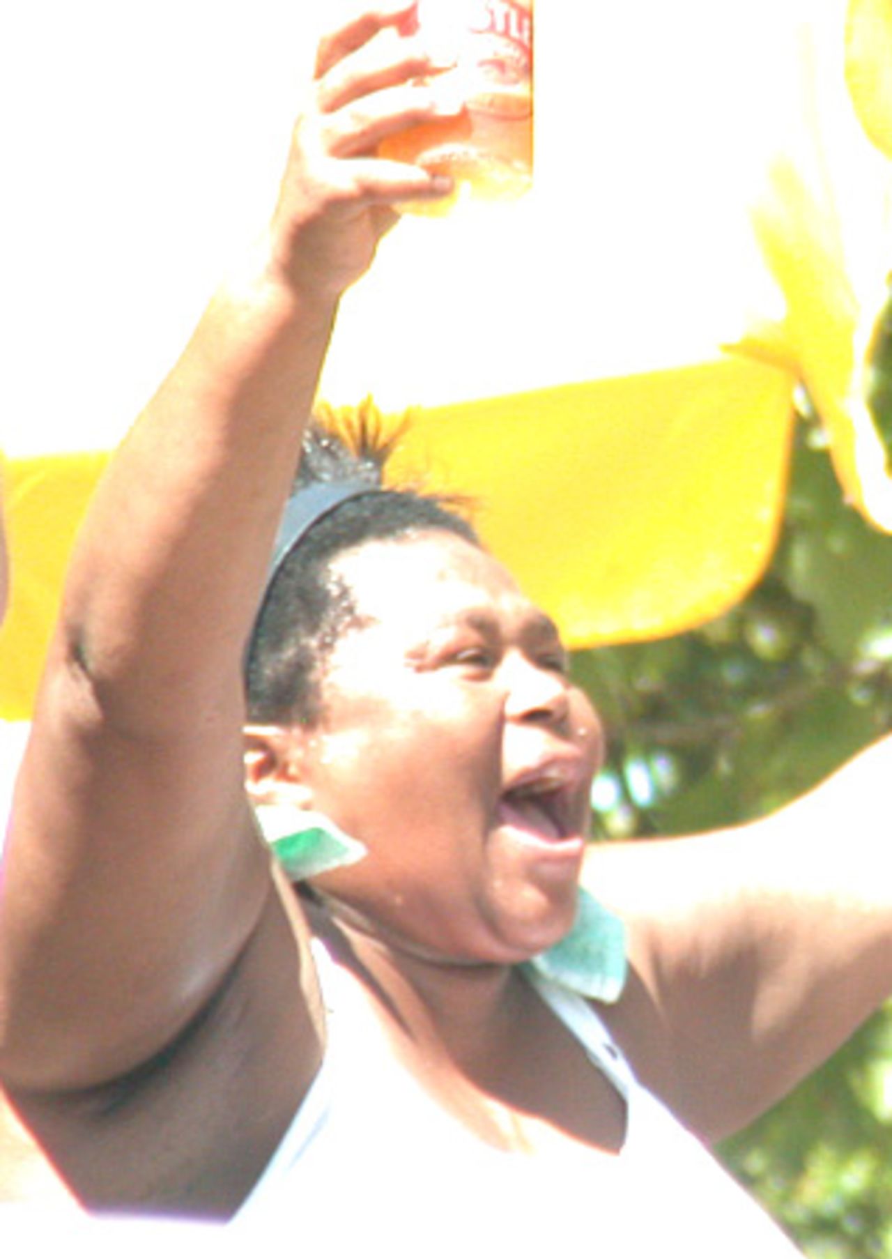 A spectator celebrates another South African boundary