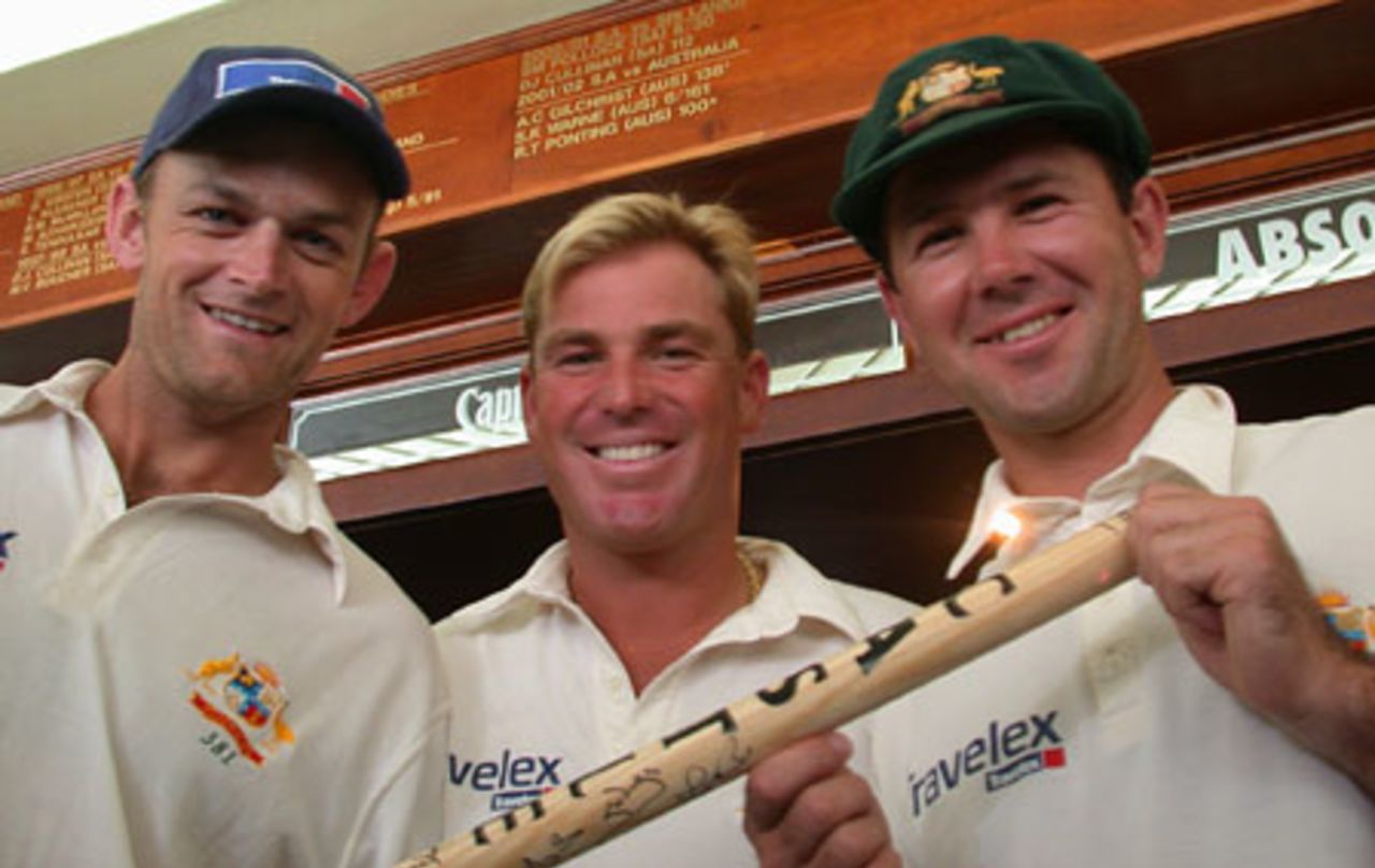 Newlands centurions Adam Gilchrist, Shane Warne and Ricky Ponting pictured in the WPCC Longroom