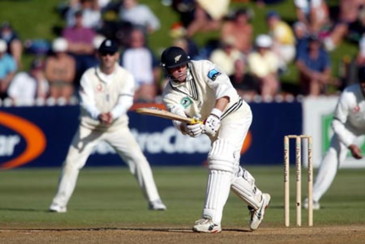 New Zealand batsman Lou Vincent turns a delivery away through square leg during his second innings of 71. 2nd Test: New Zealand v England at Basin Reserve, Wellington, 21-25 March 2002 (25 March 2002).