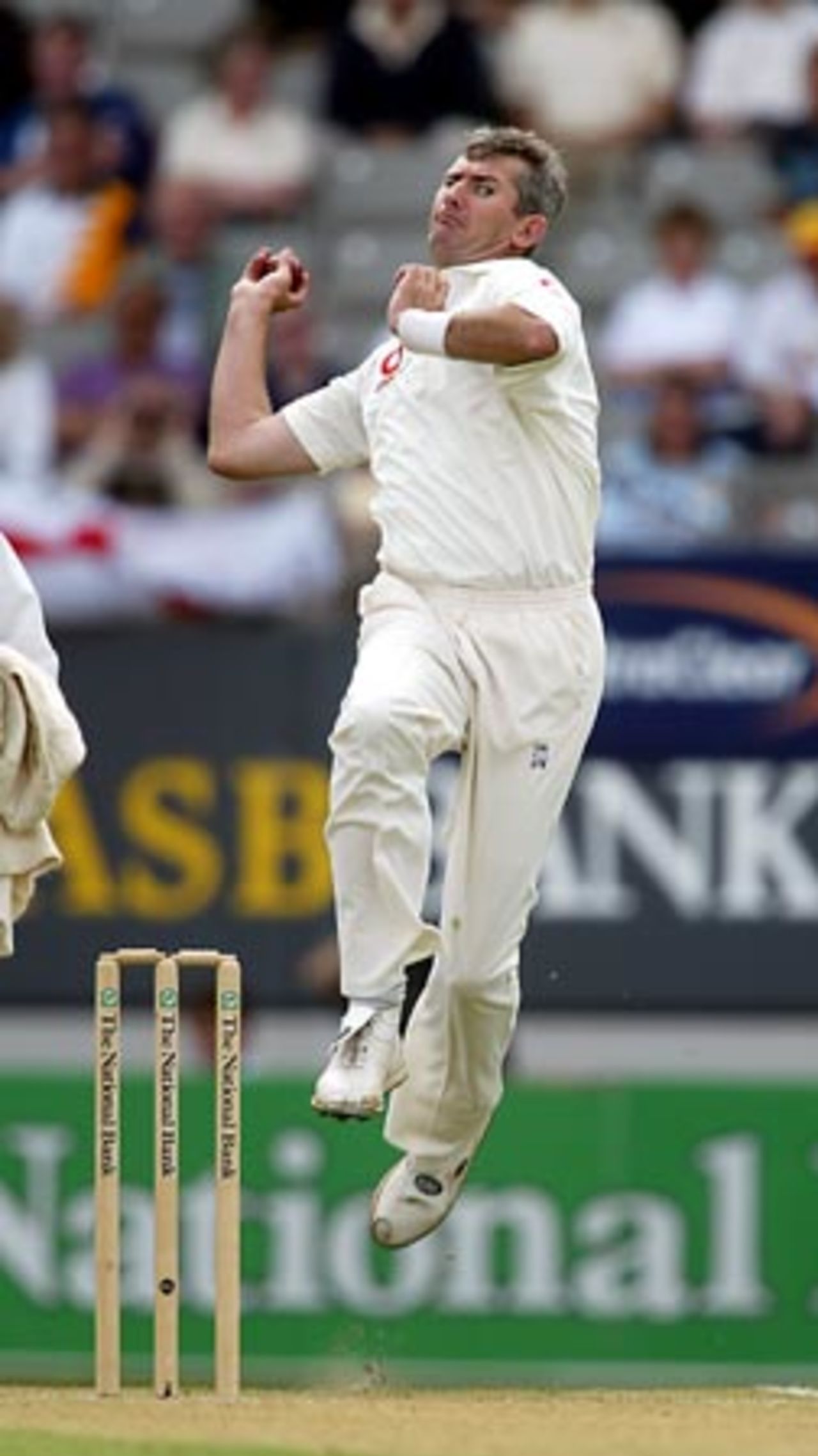 England bowler Andy Caddick delivers a ball during his first day spell of 4-57 from 20 overs. 3rd Test: New Zealand v England at Eden Park, Auckland, 30 March-3 April 2002 (30 March 2002).