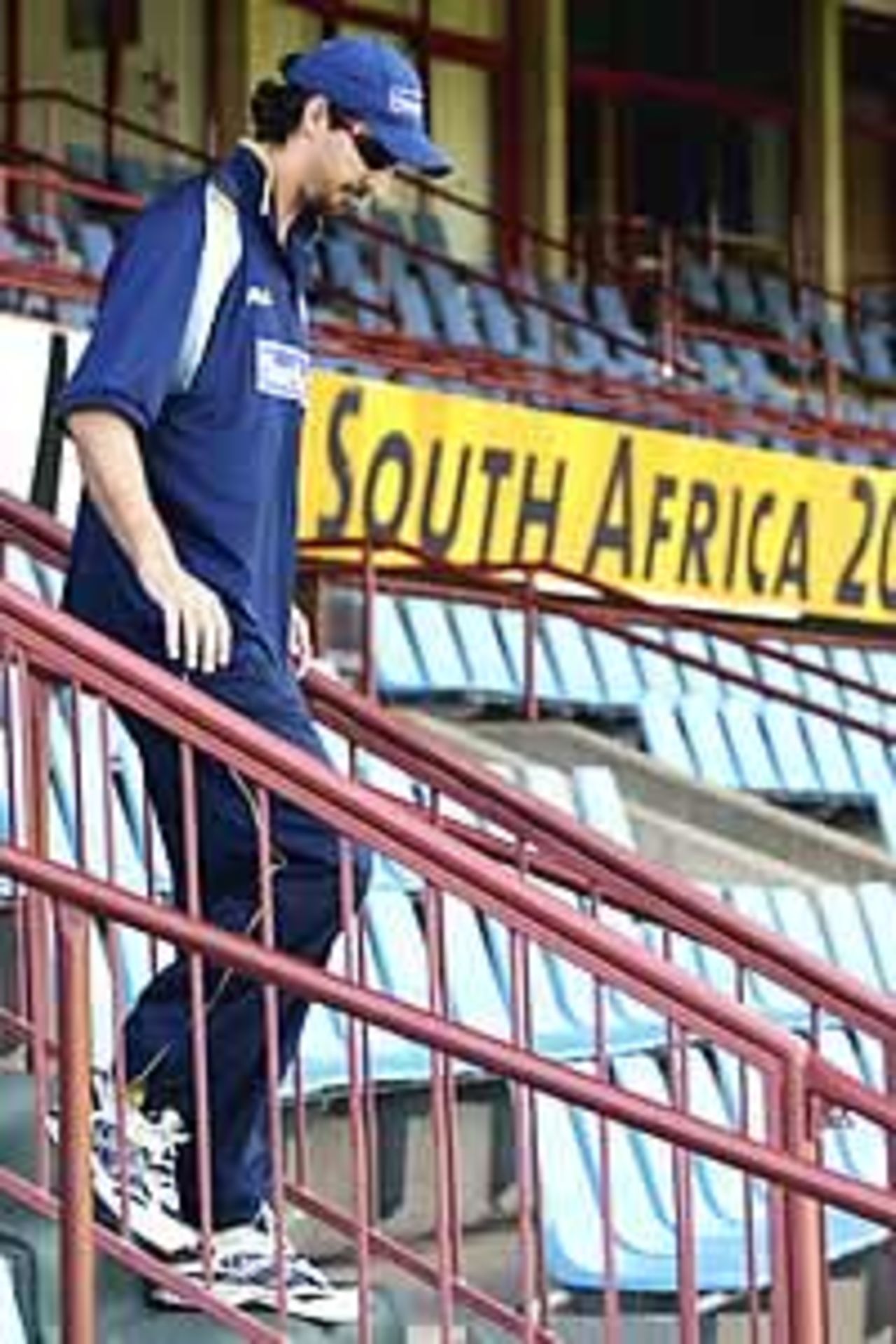CENTURION - MARCH 5: Jason Gillespie of Australia who is injured walks out from the team rooms during training at Super Sports Park, Centurion, South Africa on March 5, 2003.