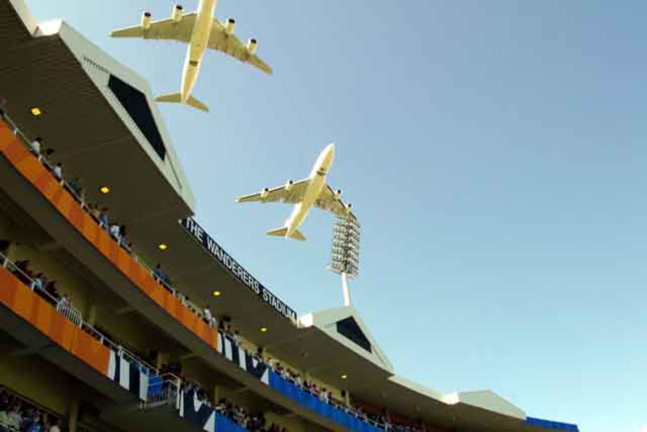 South African Airlines fly over The Wanderers, in Johannesburg, South Africa on March 23, 2003.