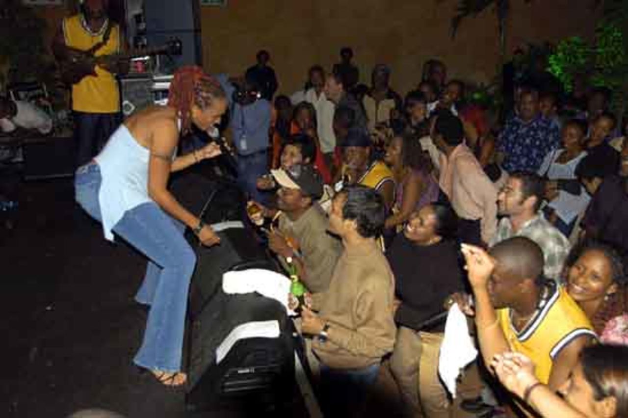 Alison Hinds, lead singer of popular Caribbean band, Square One, wooing the guests at the gala event staged by the Windies World Cup 2007 delegation in Johannesburg.