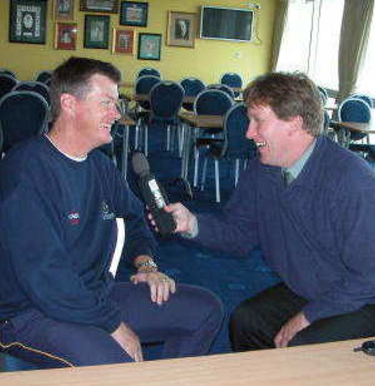 A lighter moment as Radio Solent's Kevan James interviews First team Manager Paul Terry