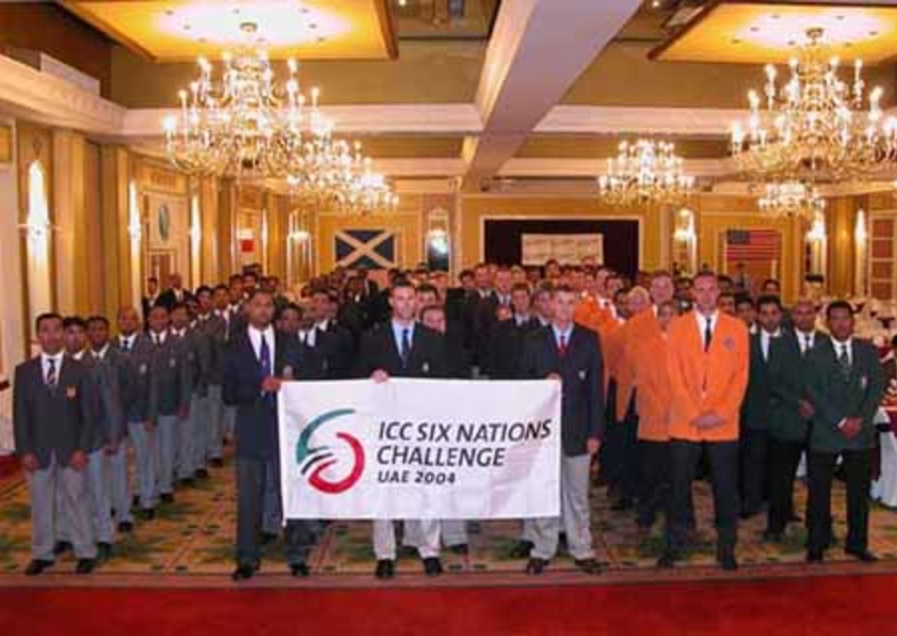 ICC Six Nations teams line up at a reception, 28 Feb 2004, UAE