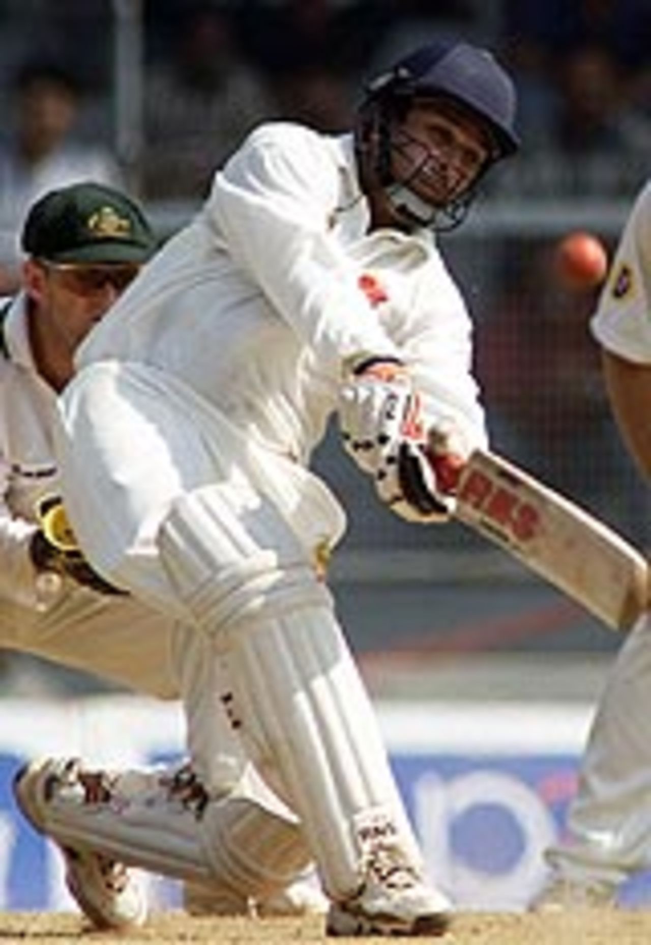 Ramesh Powar plays the slog-sweep, Mumbai v Australians, Mumbai, February 24, 2001